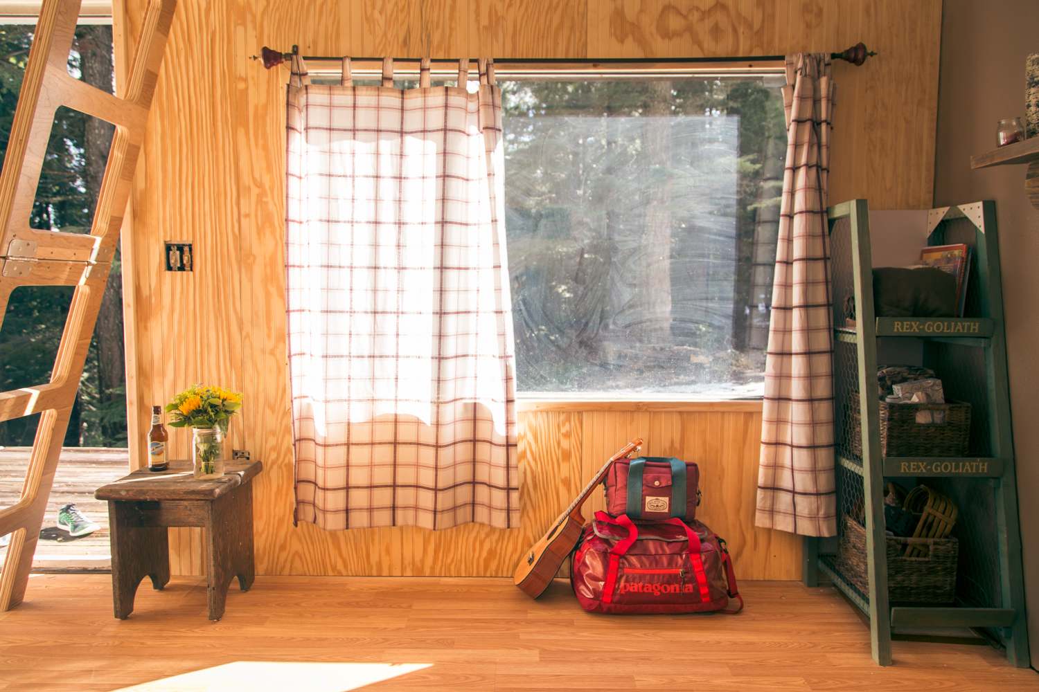 The big cabin windows get direct sunlight in the afternoon. You wouldn't expect there to be as much light as there is, considering you're in the middle of the woods.