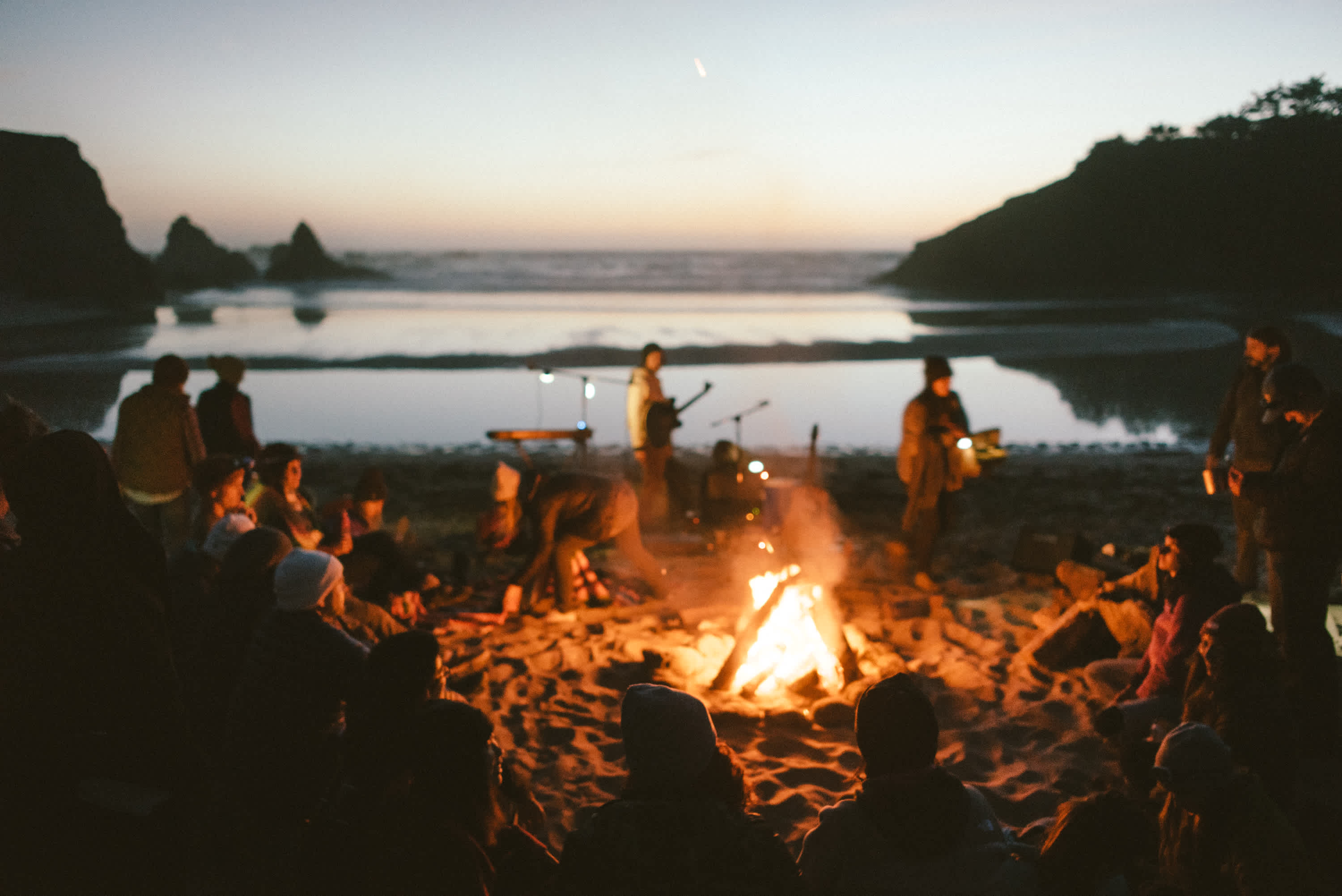 Campfire serenade at Jughandle Beach, just a short walk from our campsite