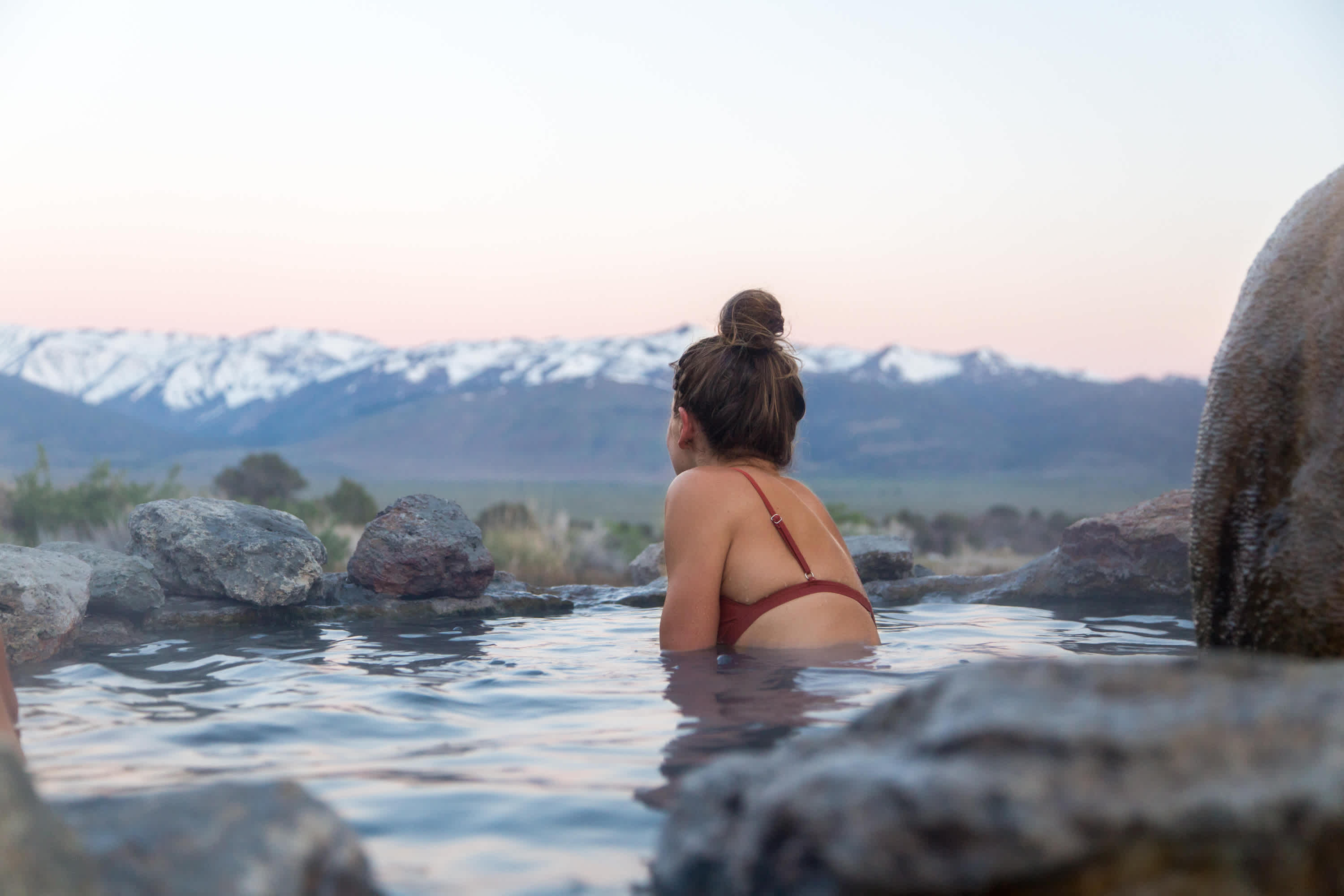 Watching the sun come up from Travertine's hottest spring.