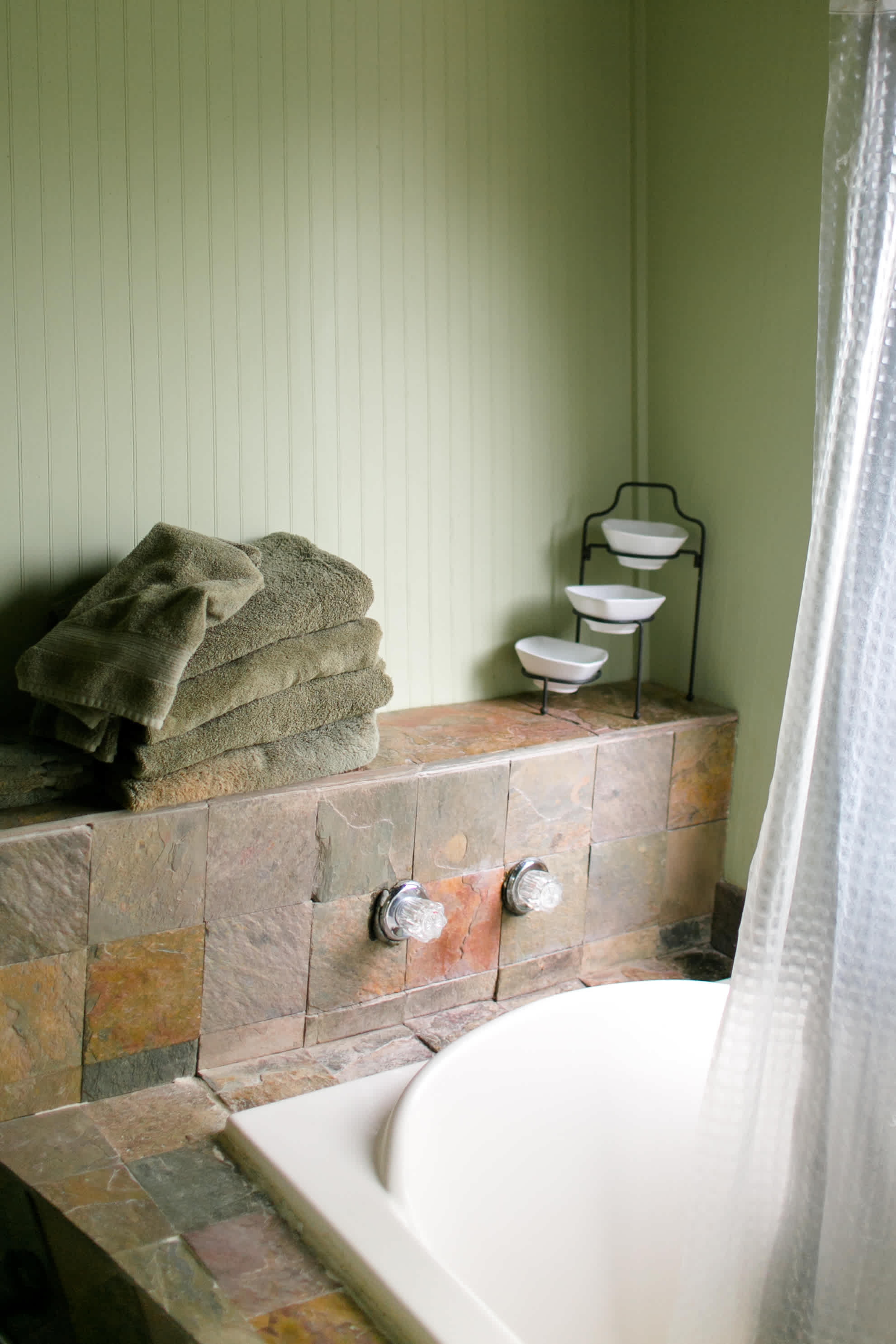 The bathroom area below the wine deck