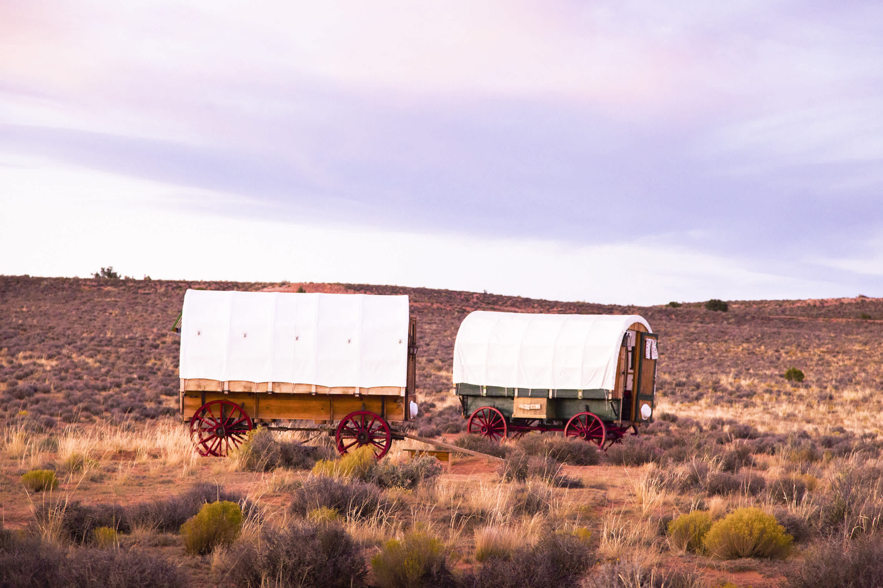 Wagons at sunset