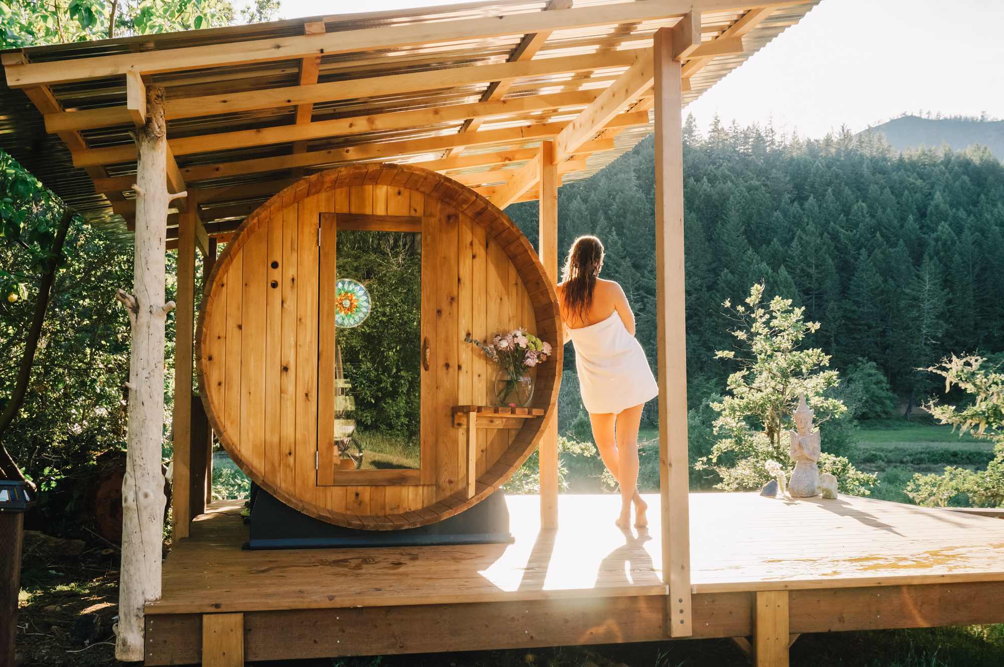 Oh my gosh, the sauna! It's so cute and unique...even has a stain glass window. It's hard not to spend all day here.