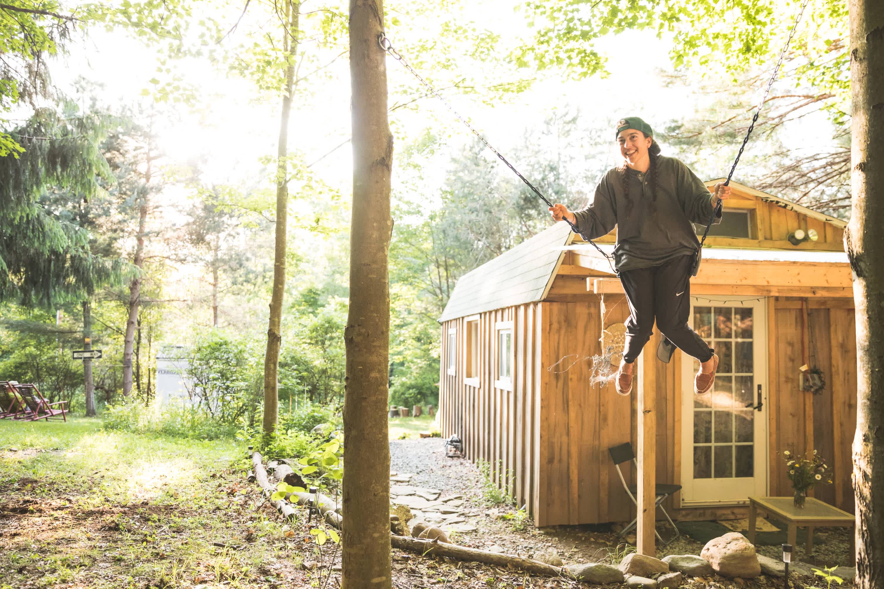 Swinging outside the artist cabin