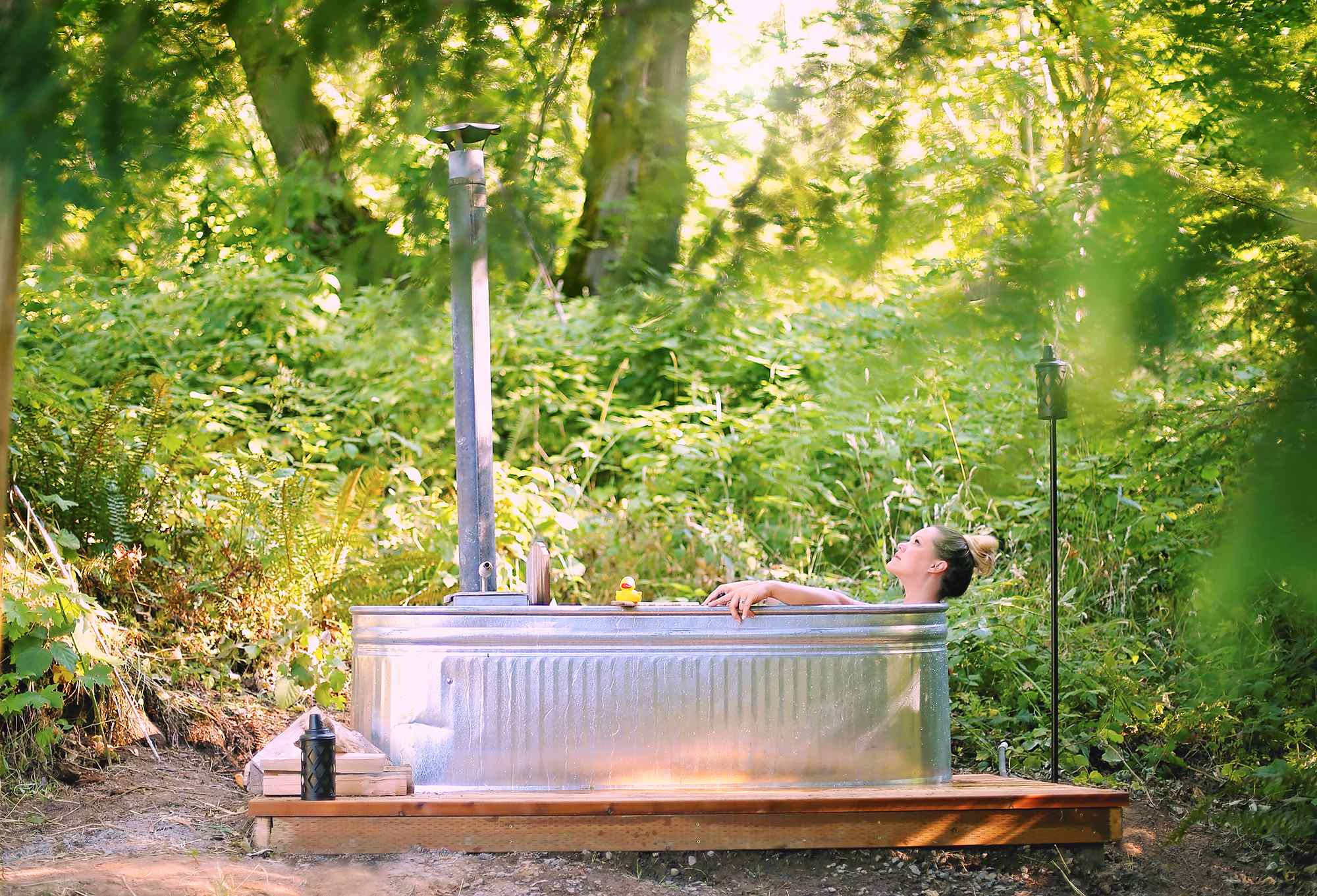 The most amazing outdoor hot tub heated with a wood stove. It was an incredibly beautiful  relaxing experience.