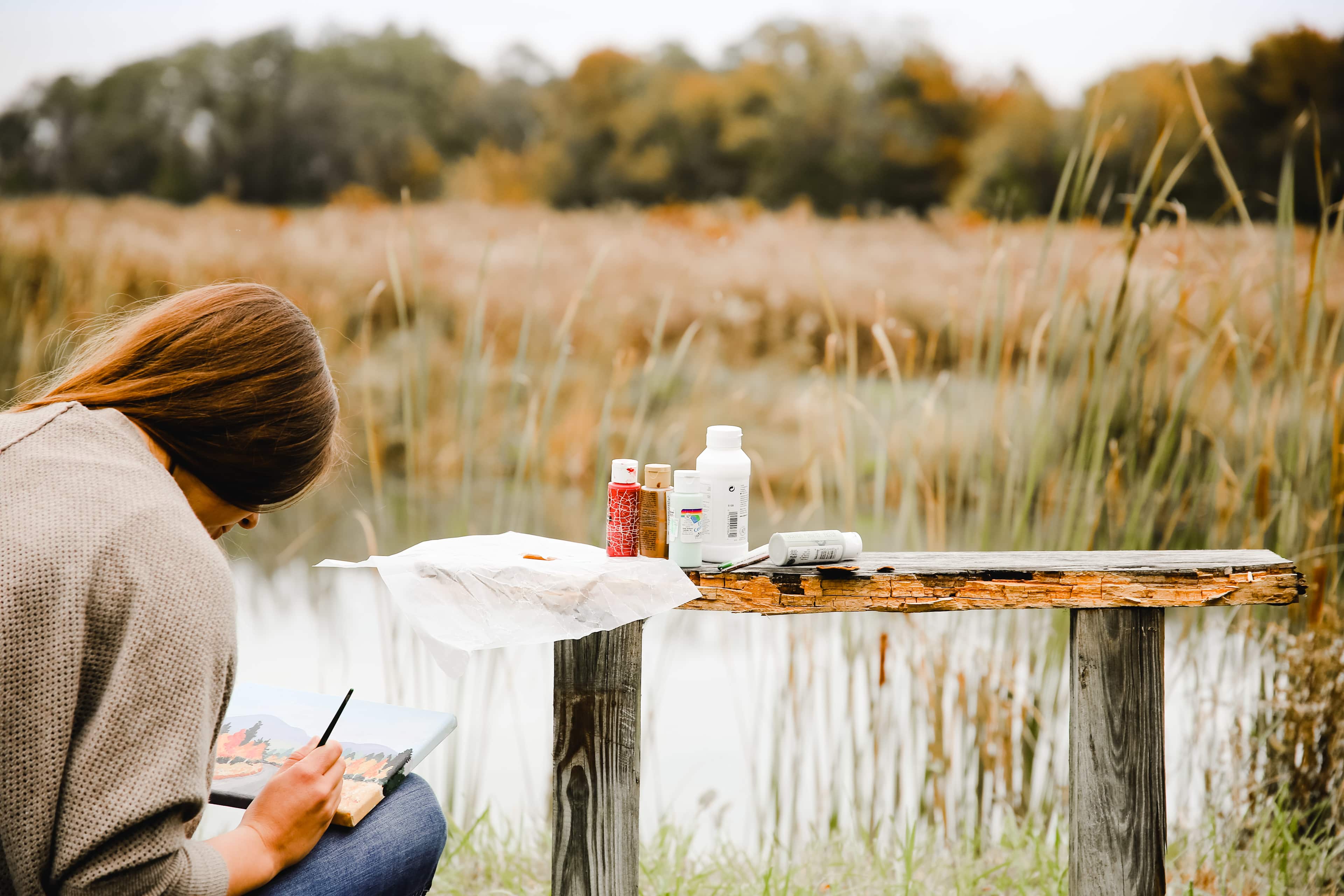 The pond made for a relaxing location to sit and paint. 