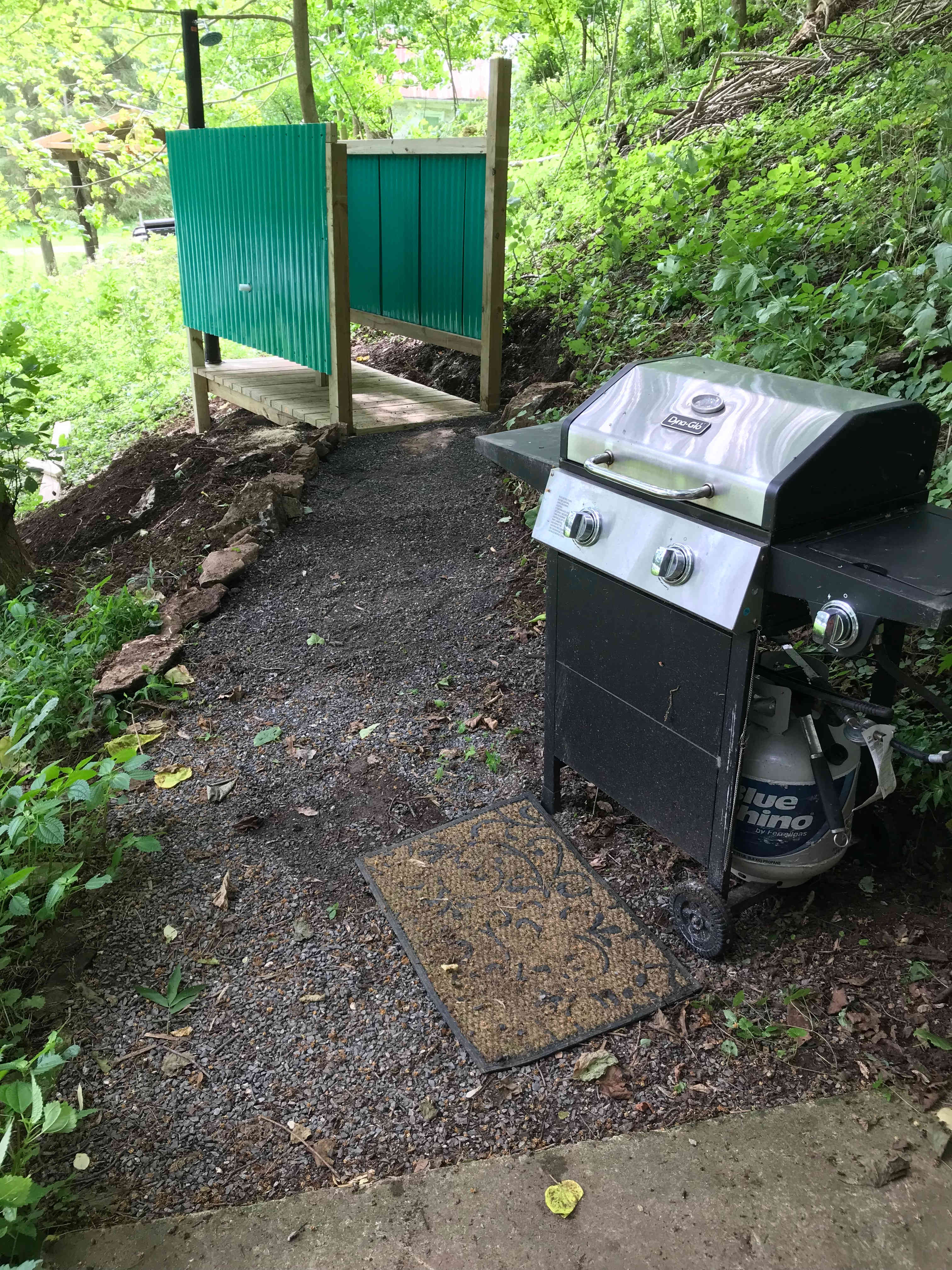 BBQ and path to 3 season outdoor shower