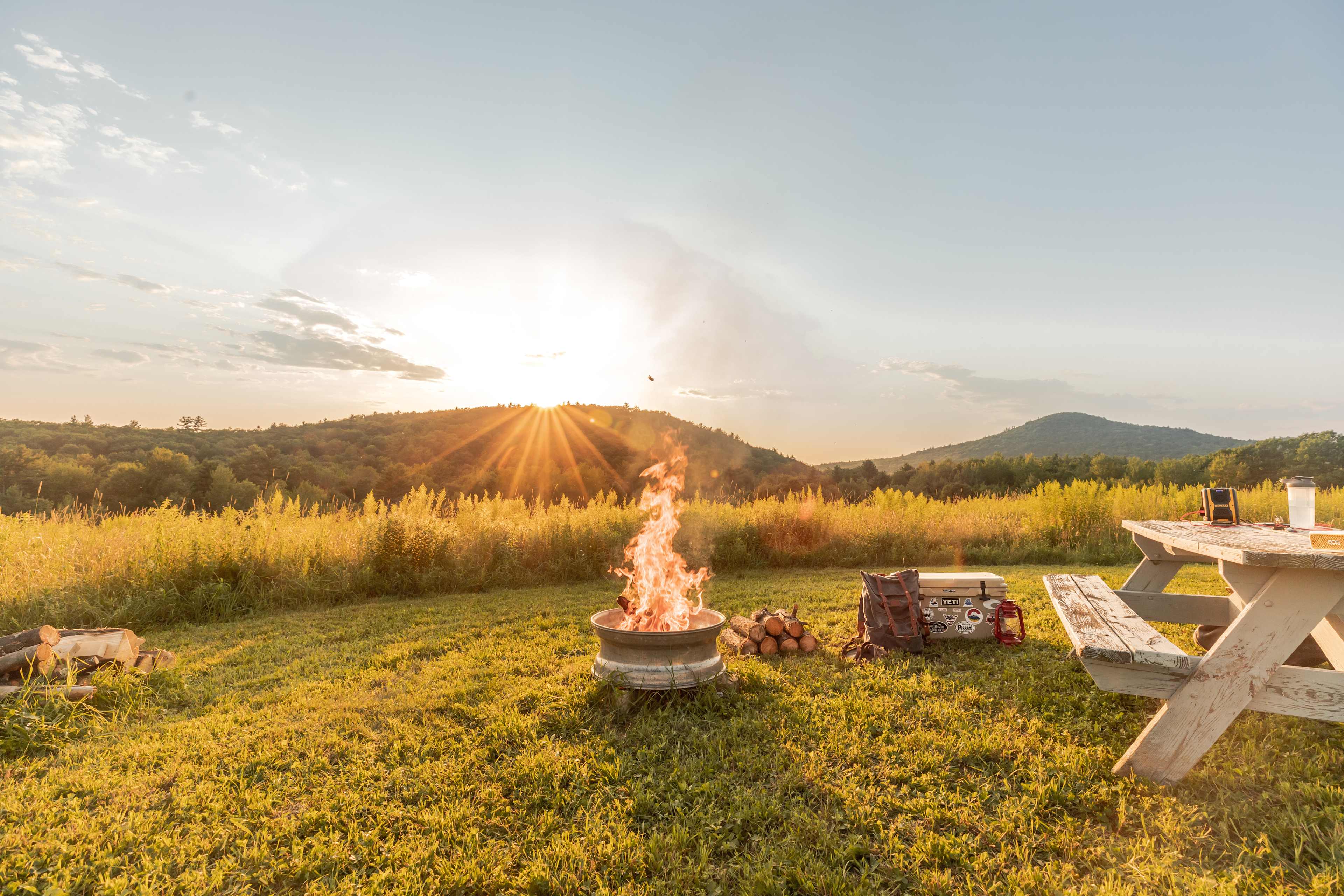 Campfire as the sun goes down