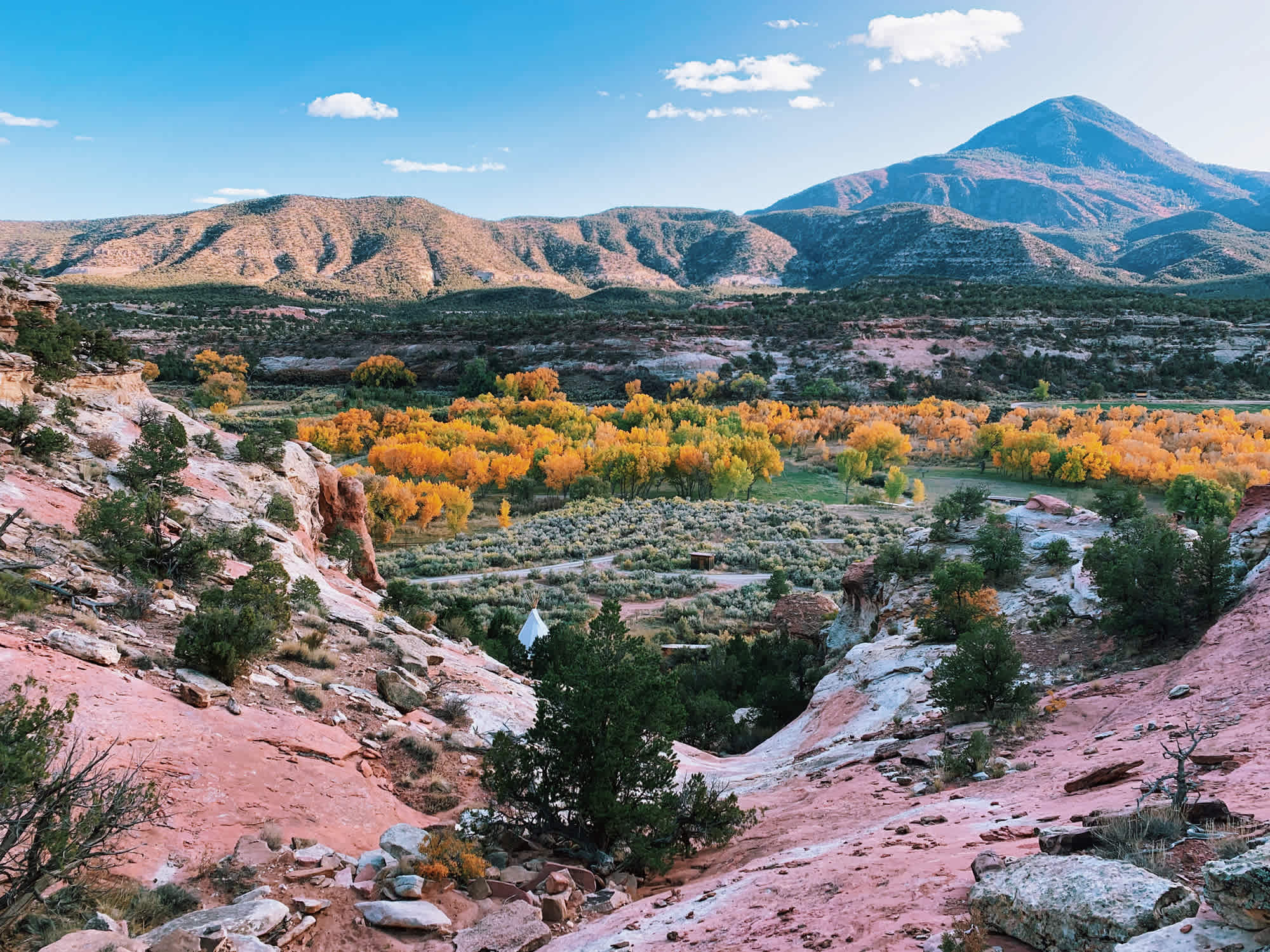 Fall in the canyon. Taken from the Ladder Alcove, just around the corner from the Cliff House.

NOTE: the tipi is no longer on the property
