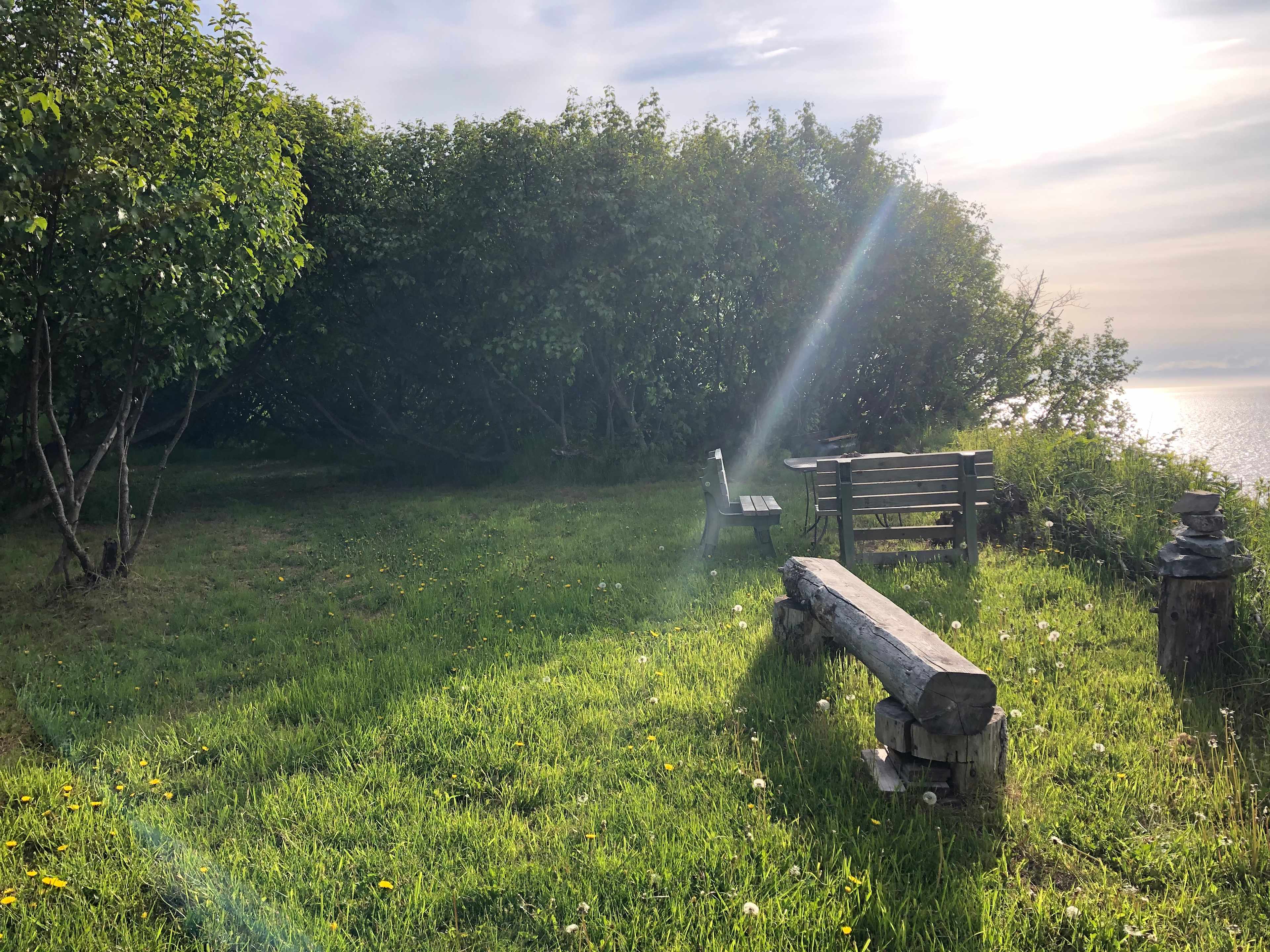 Table and bench on Bluff, great place to have coffee