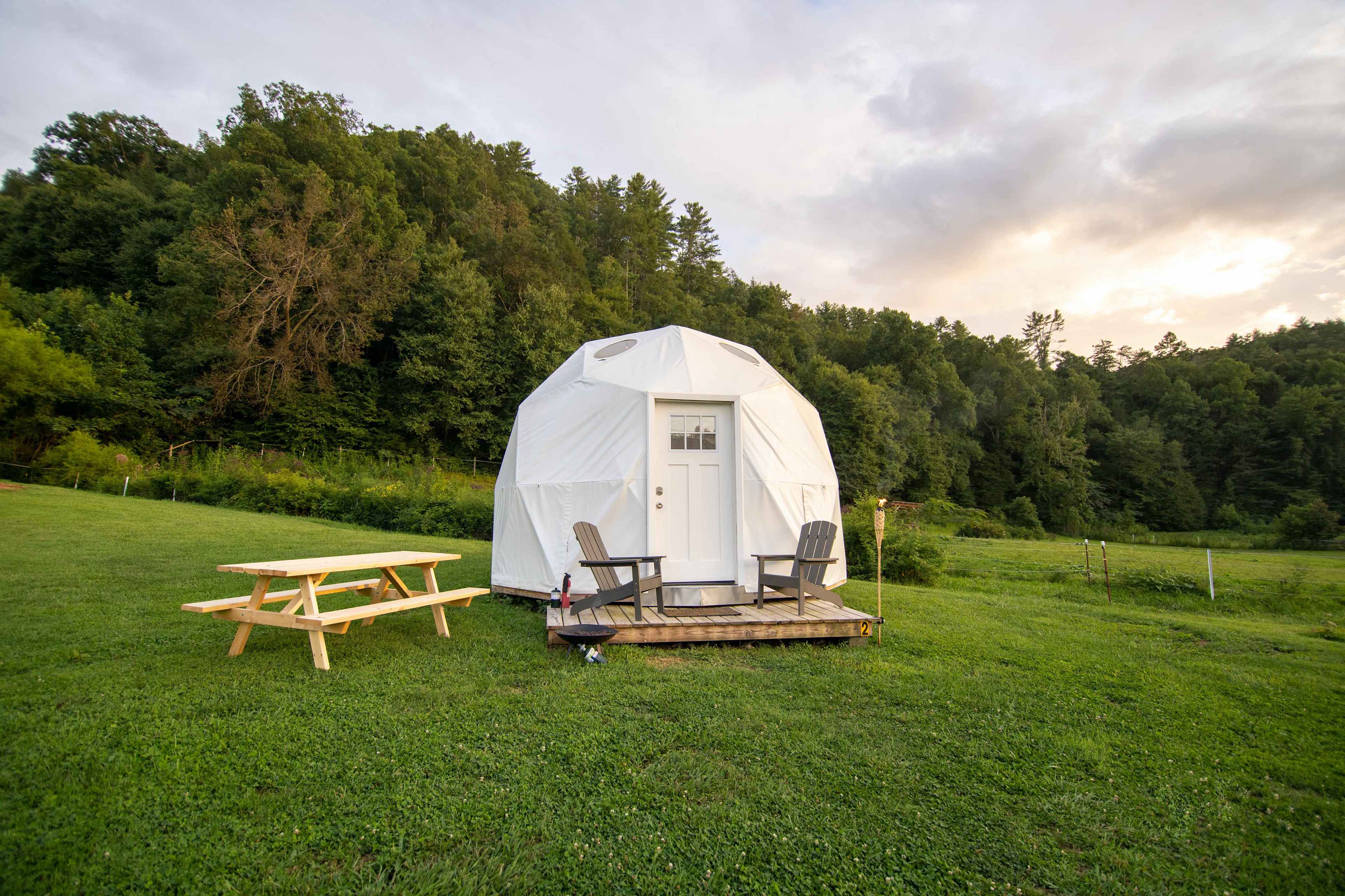 View of the dome with a picnic table