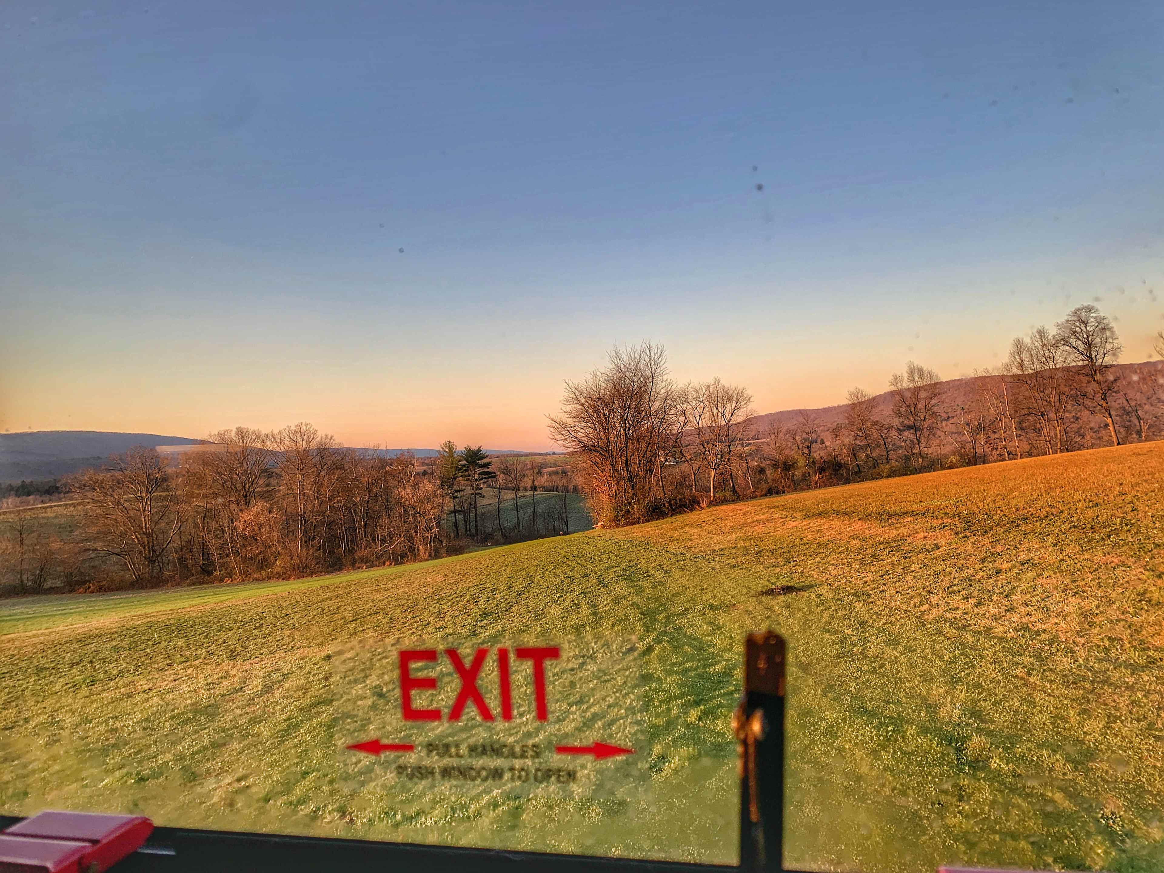 The view out of the bedroom of our RV as the sun was rising on Saturday morning.