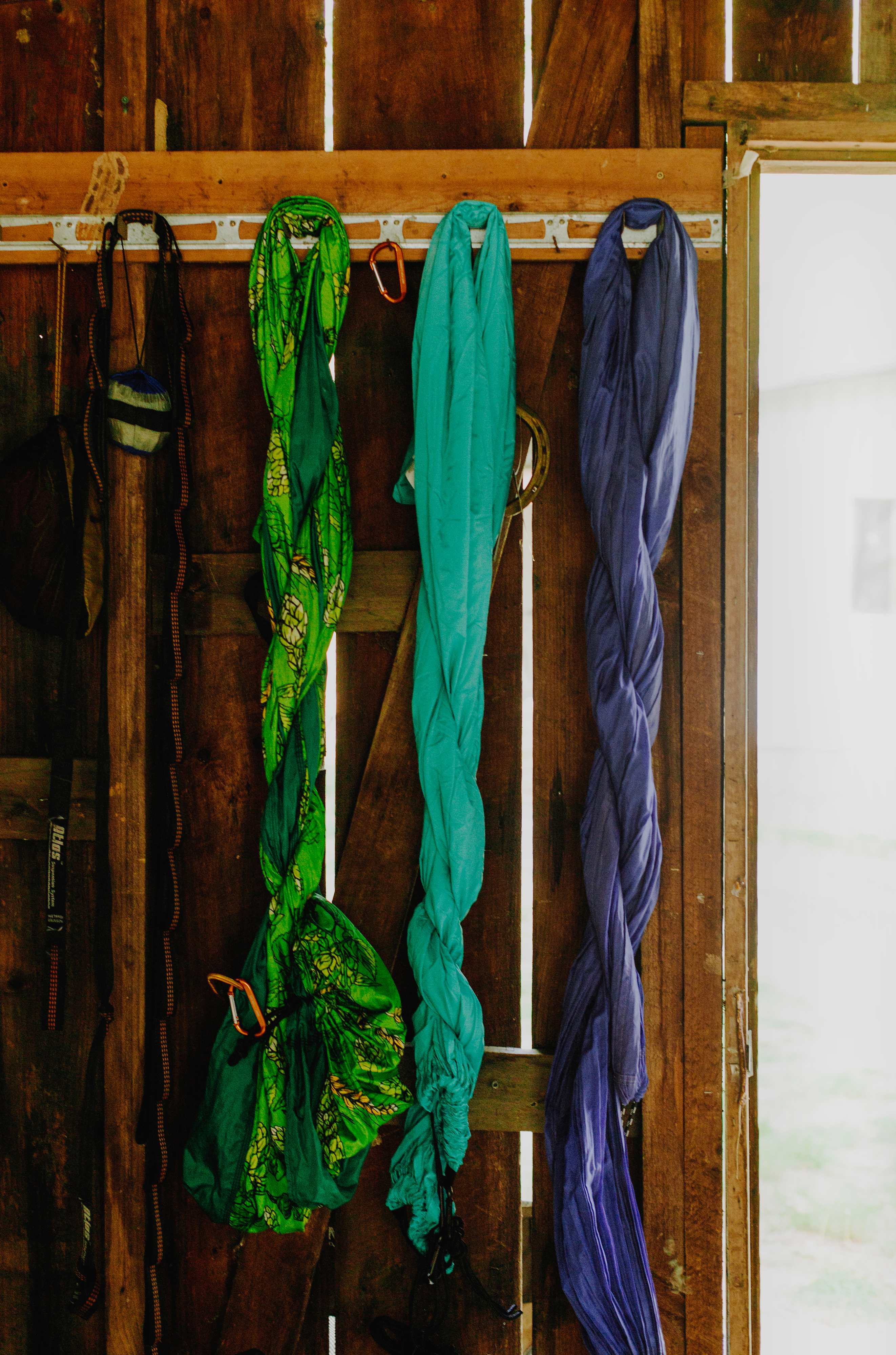 The shed is very welcoming and communal. Take what you'd like and return it when finished. These are some hammocks available for camper use.