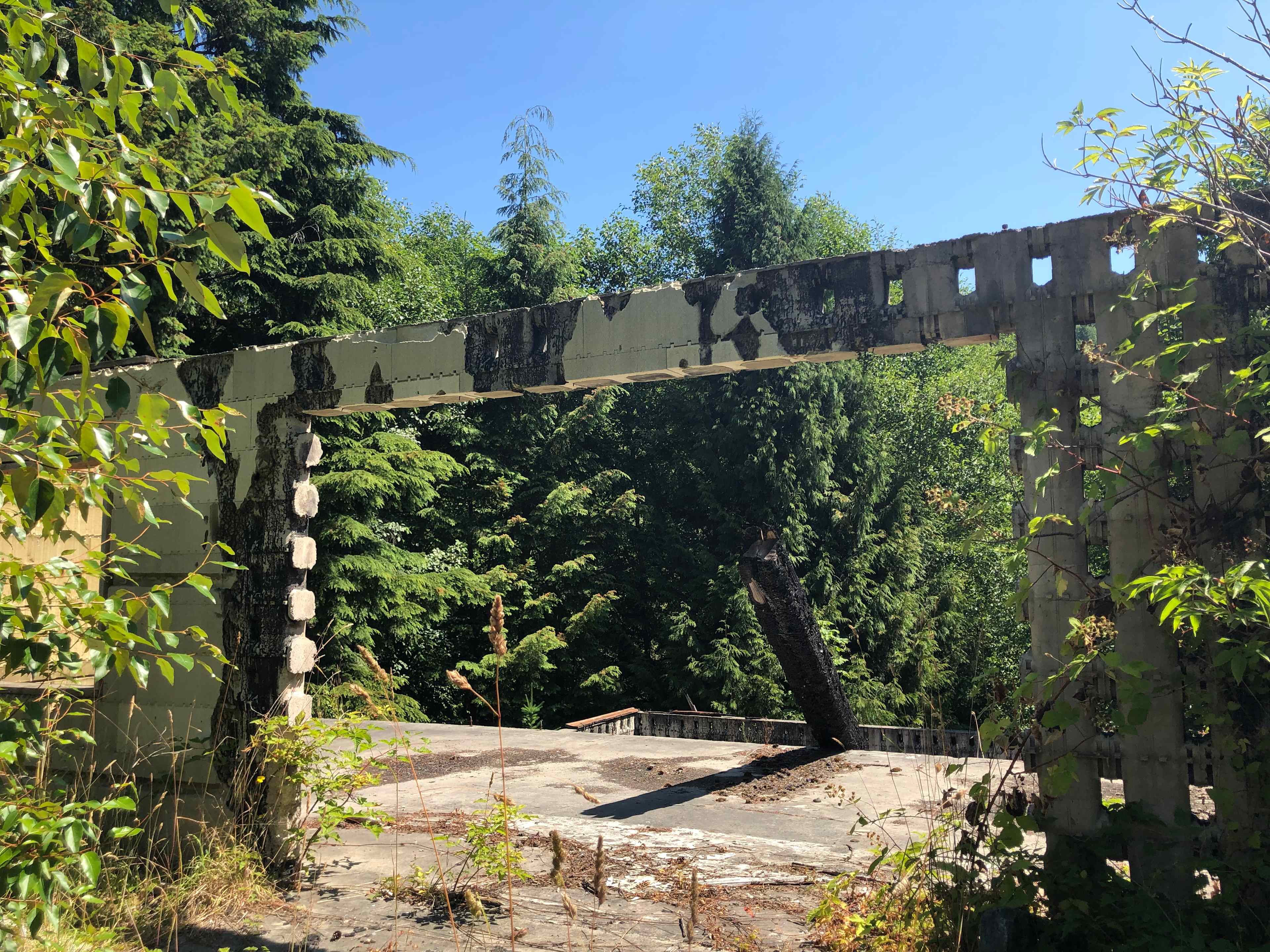 What remains of the once grand house, built with cedar wood harvested from the property.