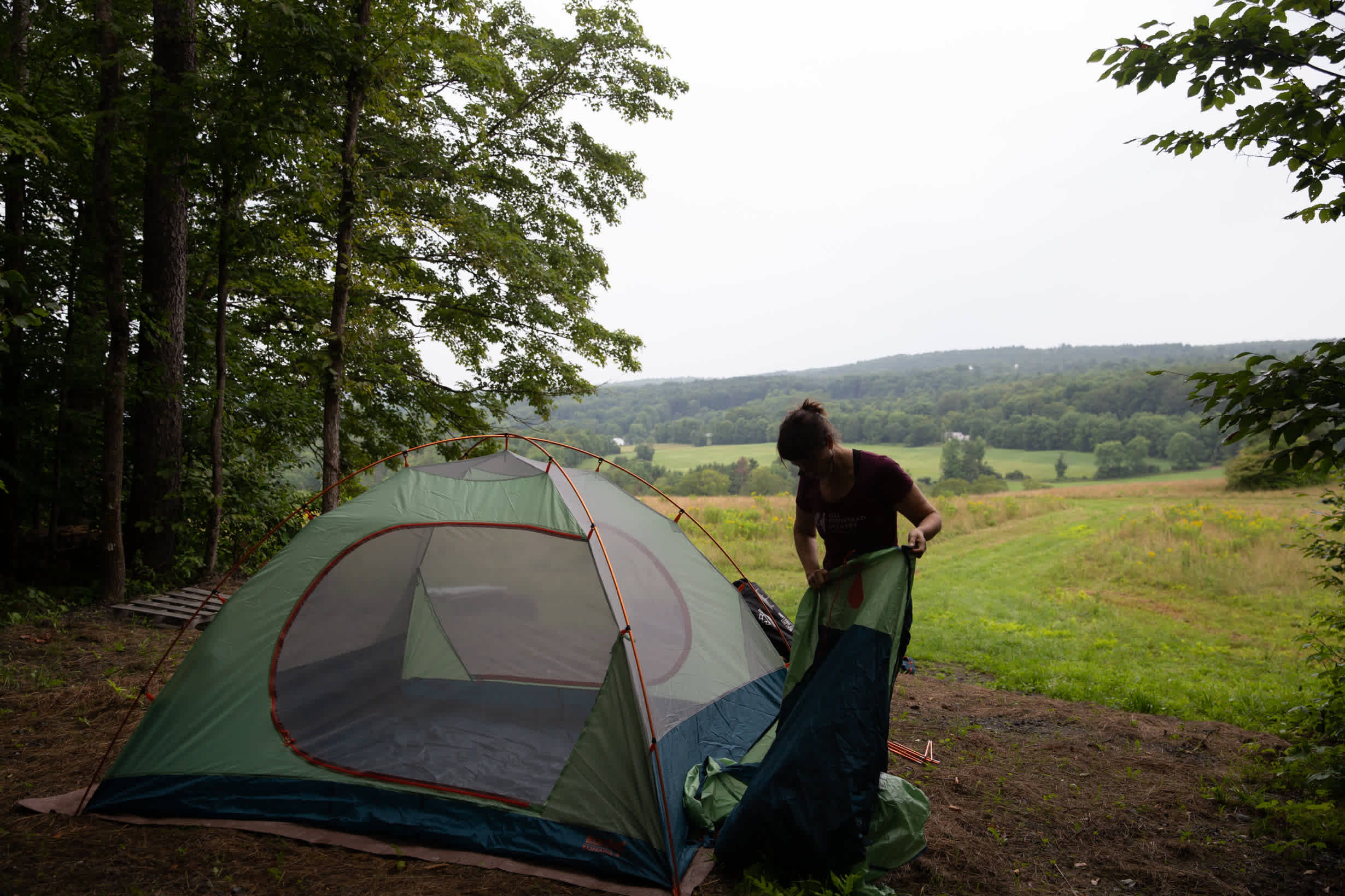 We were expecting rain that night, but the beautiful site was surrounded by trees and kept us pretty dry even with the ongoing drizzle. 