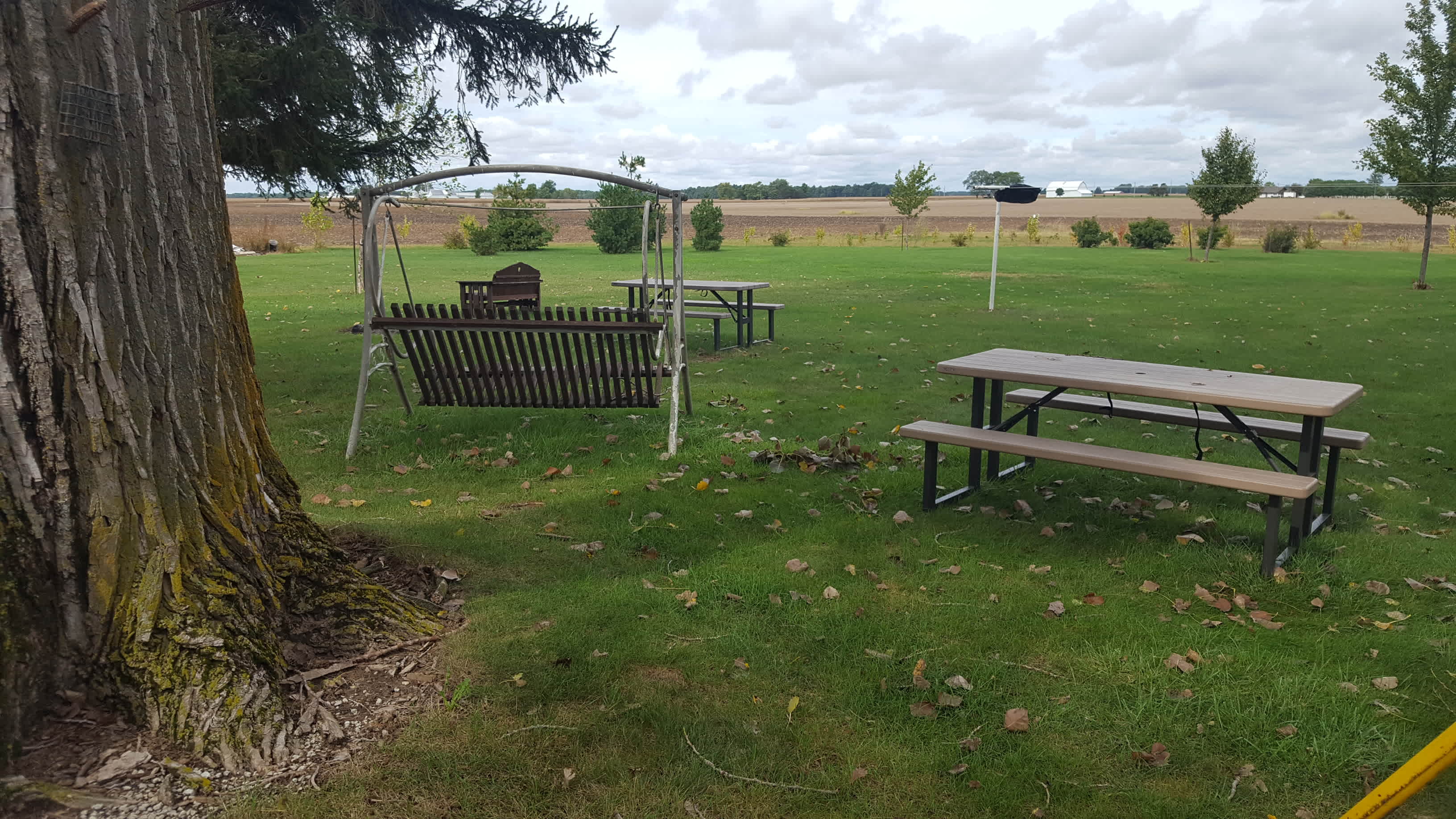 Firepit and tables.