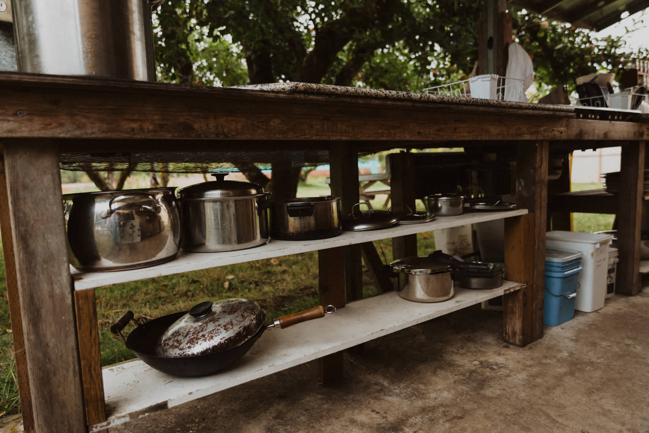Equipped with pots and pans
