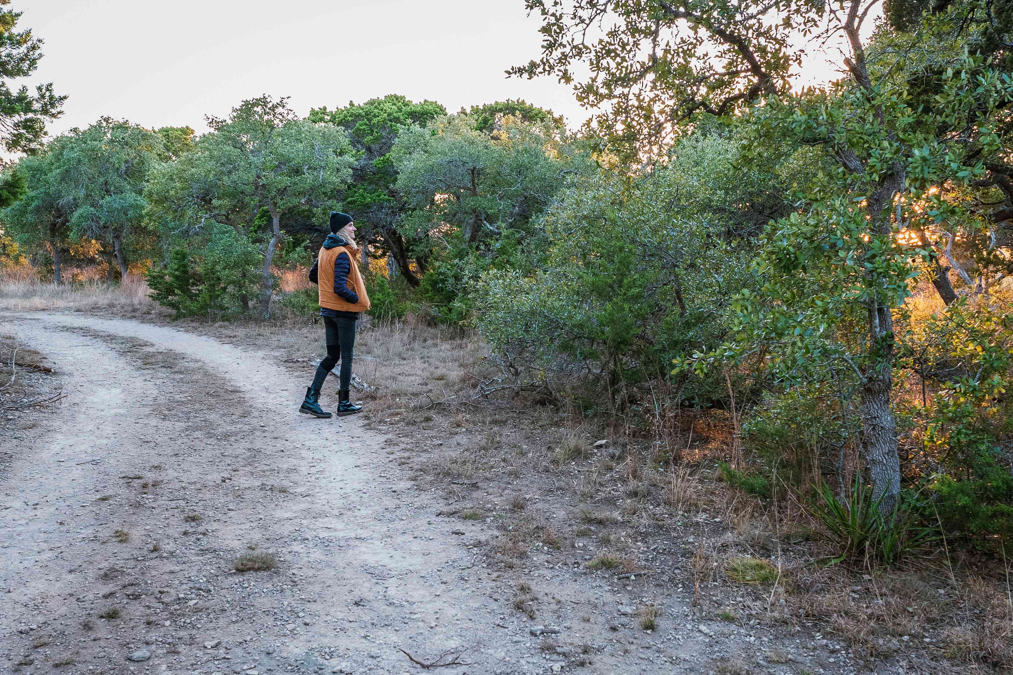 Hiking around the property.