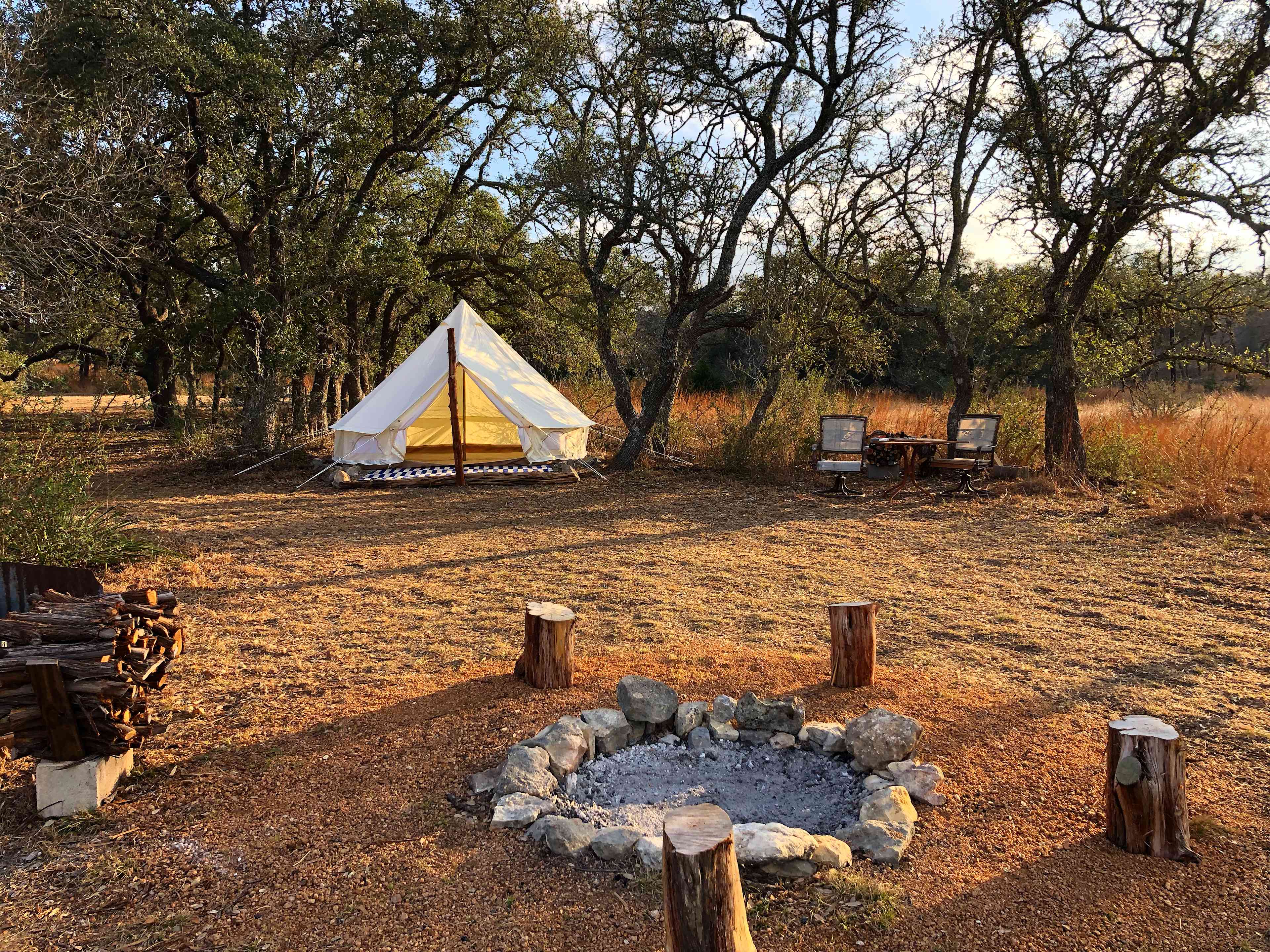 Bell Tent secluded in a beautiful grove of mature Live Oaks and Spanish Oaks