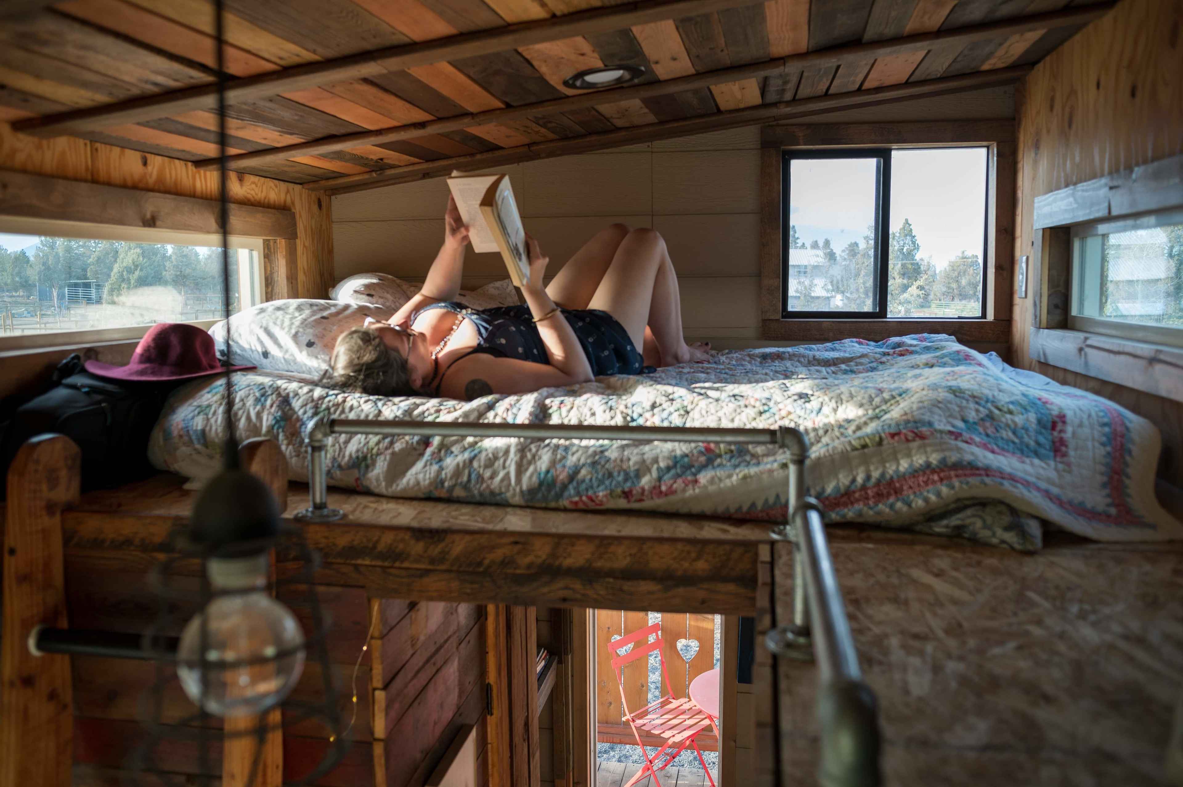 Reading in bed in the loft. Sunset views too.