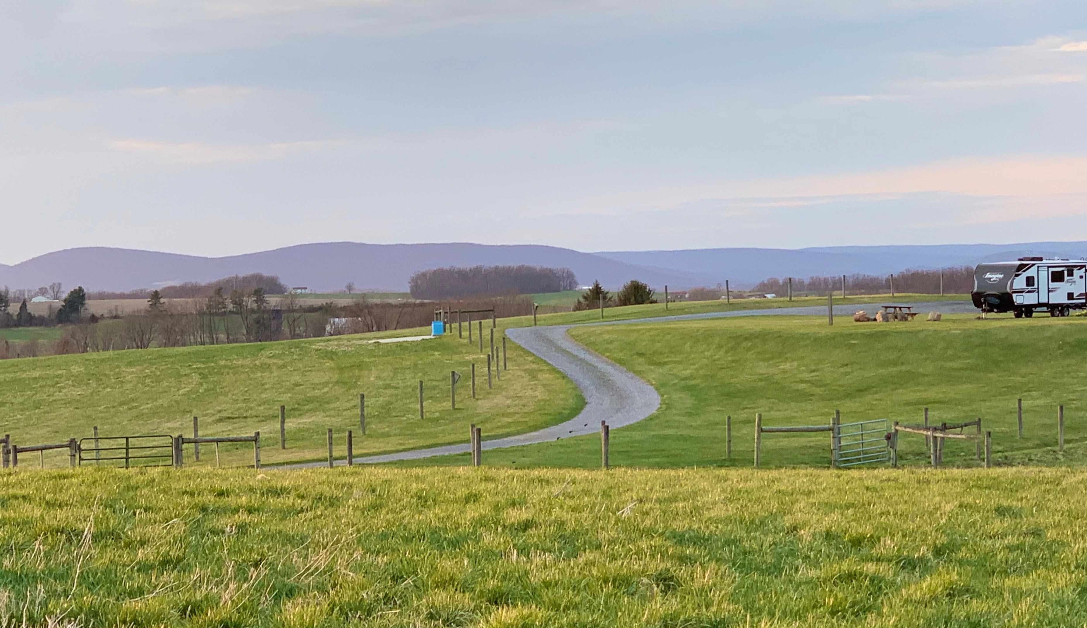 A clear view of the mountains and the campsite from one of the cattle pastures.