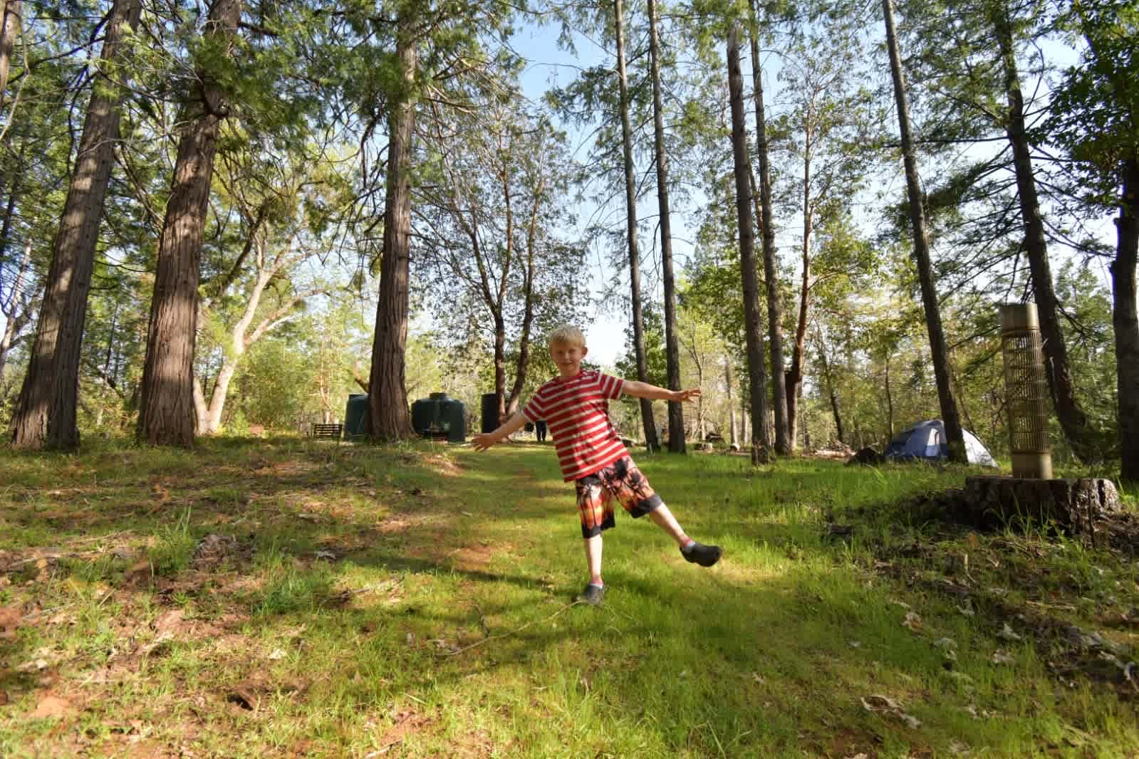 “Tanks” for the moon is a great place for kids. There are lots of play zones and I mown down the poison oak so it’s not too bad. Family are welcome to play on our trampoline and sand area.

