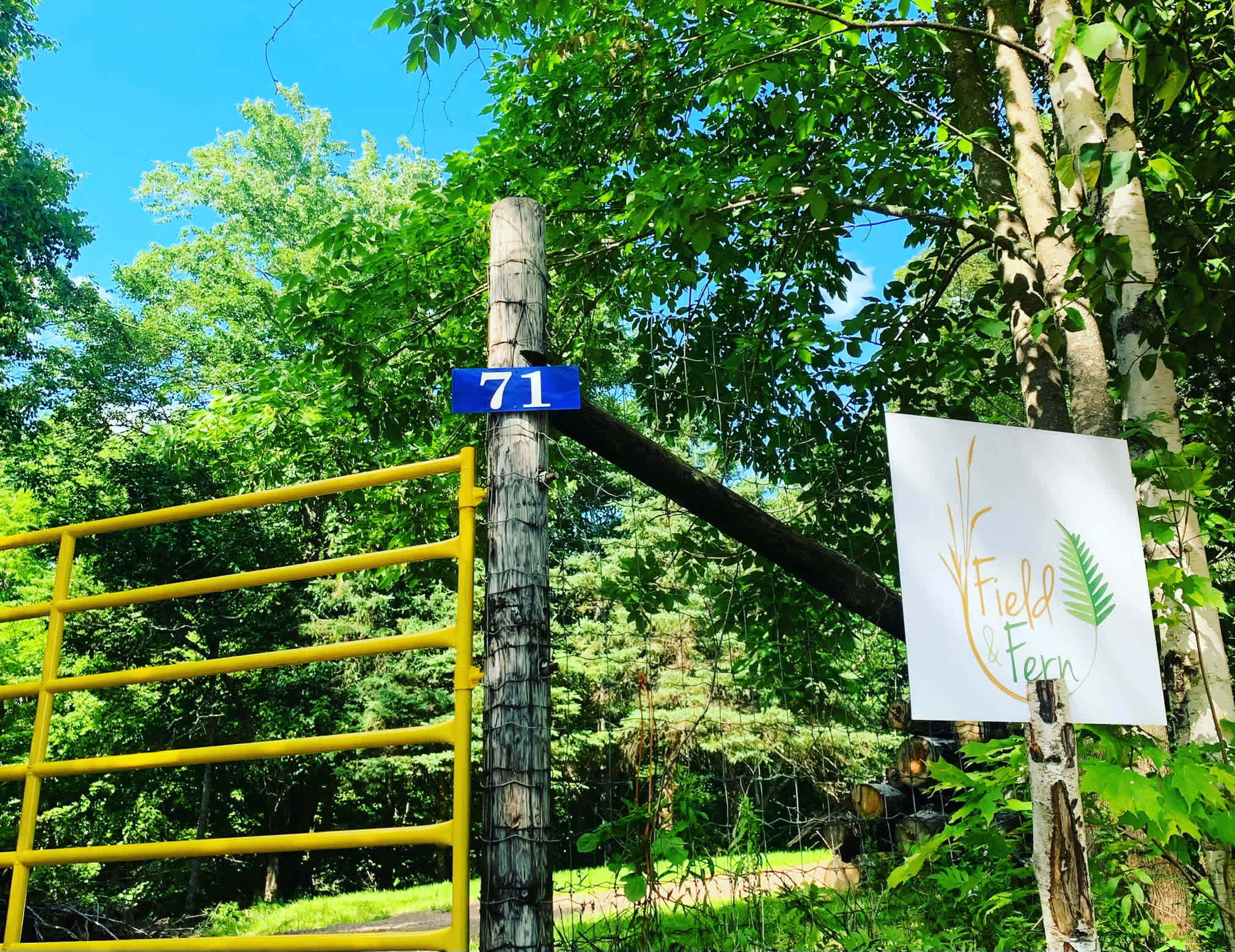 Look for our sign and the yellow gate  