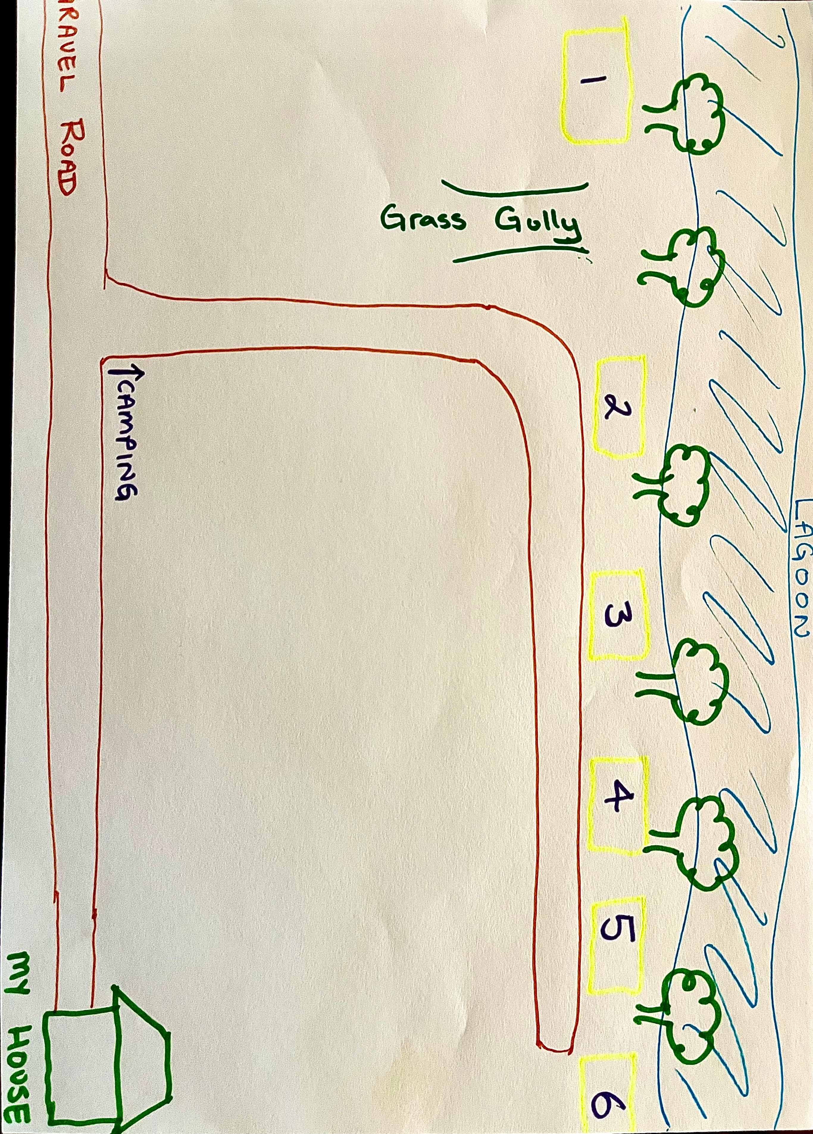 Mud map of campsite at Eltham Station - see numbering of each site