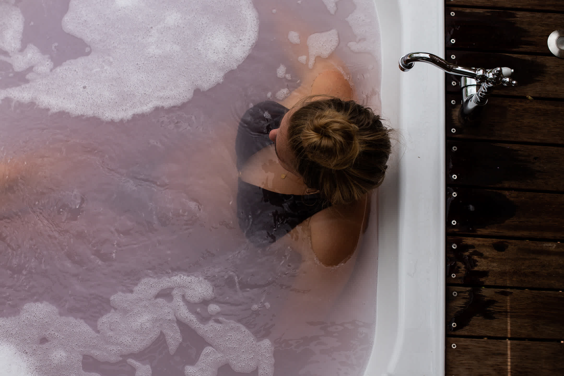 bubble bath on the outside deck