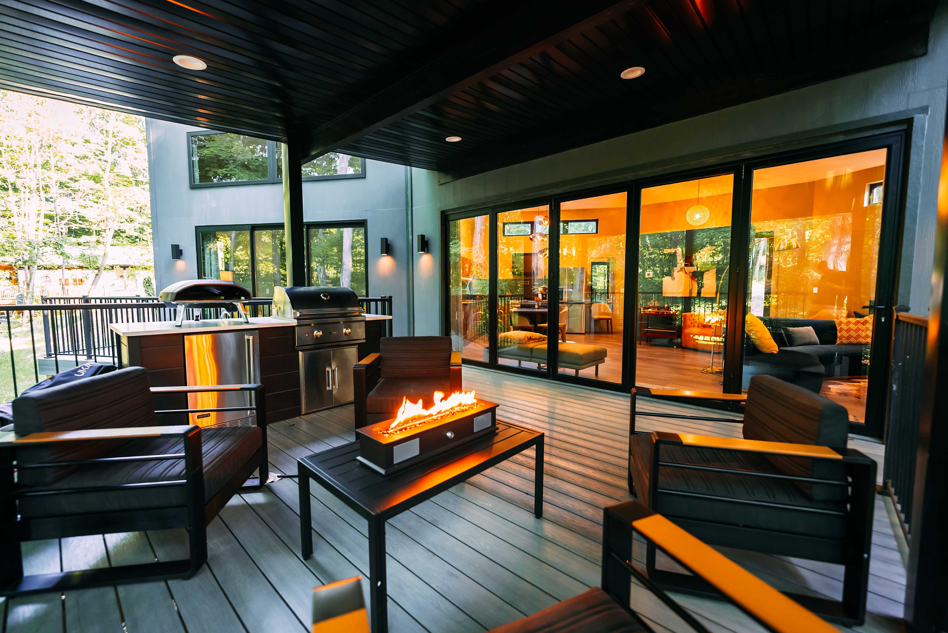 The covered back deck is the perfect hangout spot