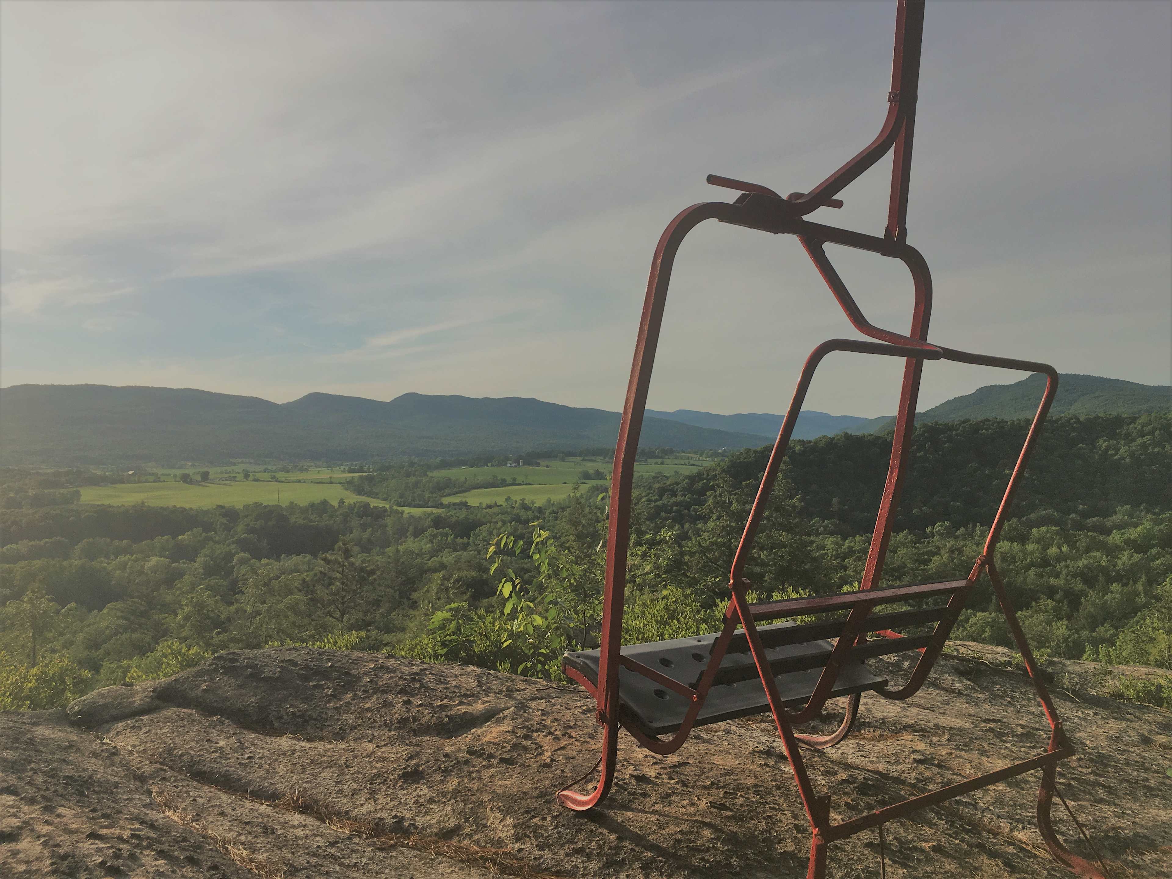 Half mile hike up to chairlift overlooking Adirondack Mountains