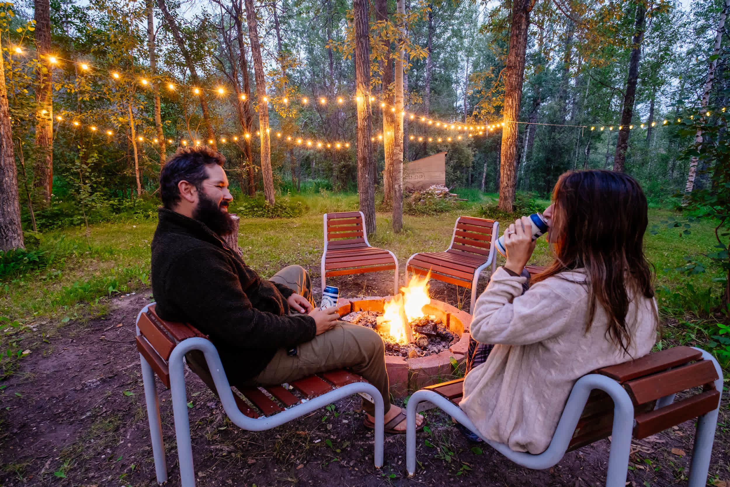 Relaxing by the fire.