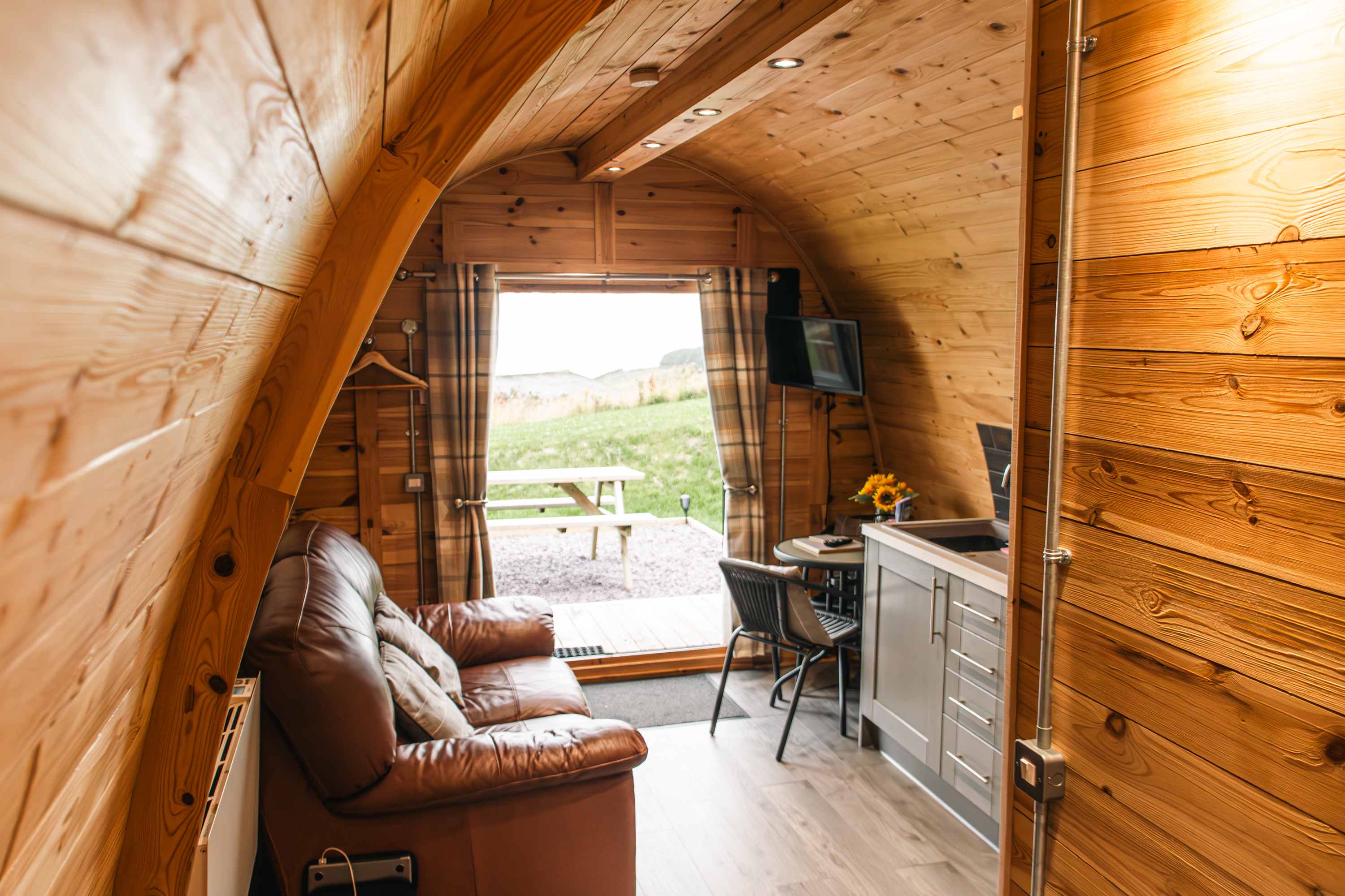 Interior seen from the bed at the rear of the pod