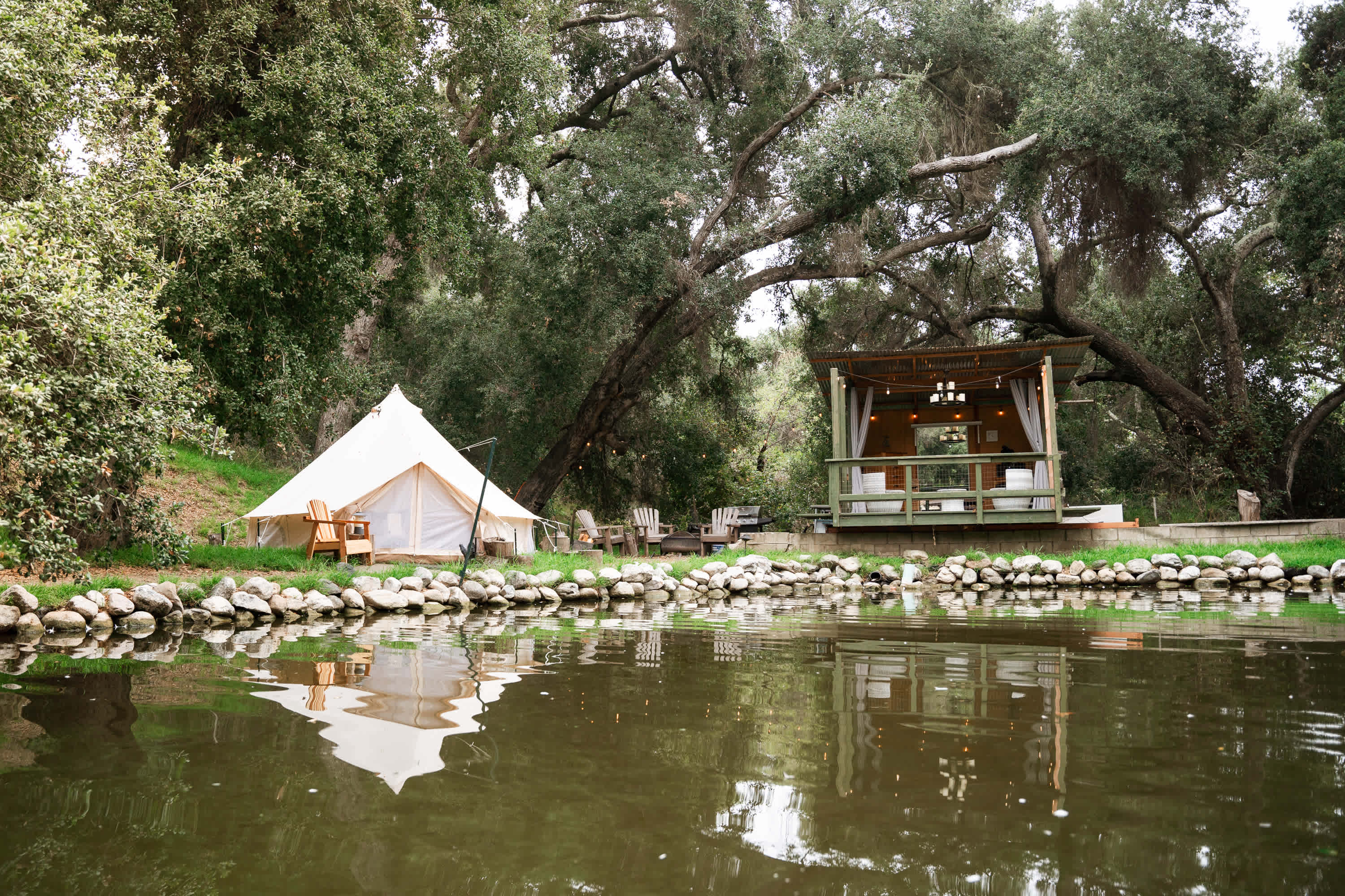view of the glampsite from the pond 