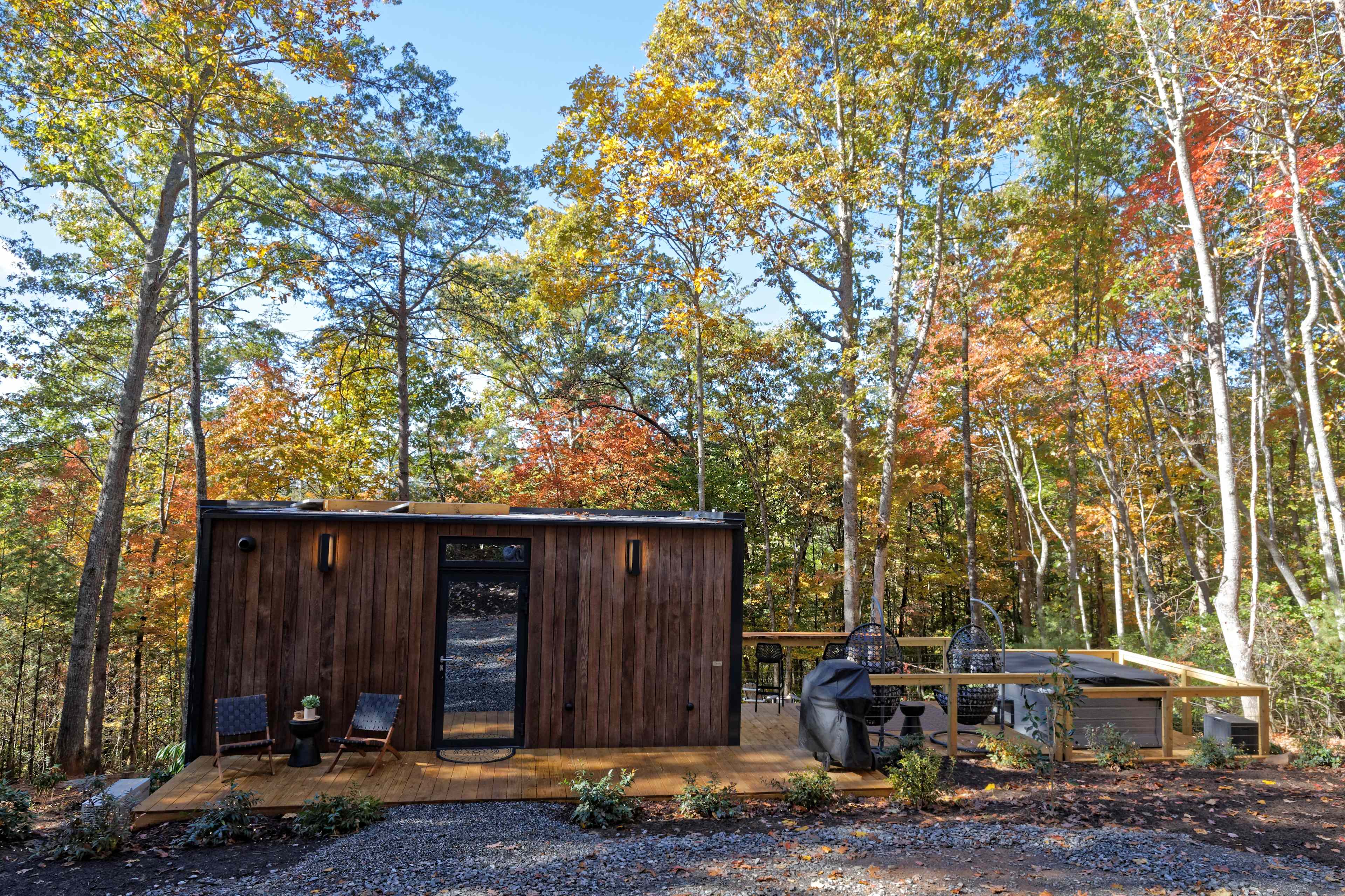 Entry/Front of the tiny house.  The only non-glass wall made of wood!
