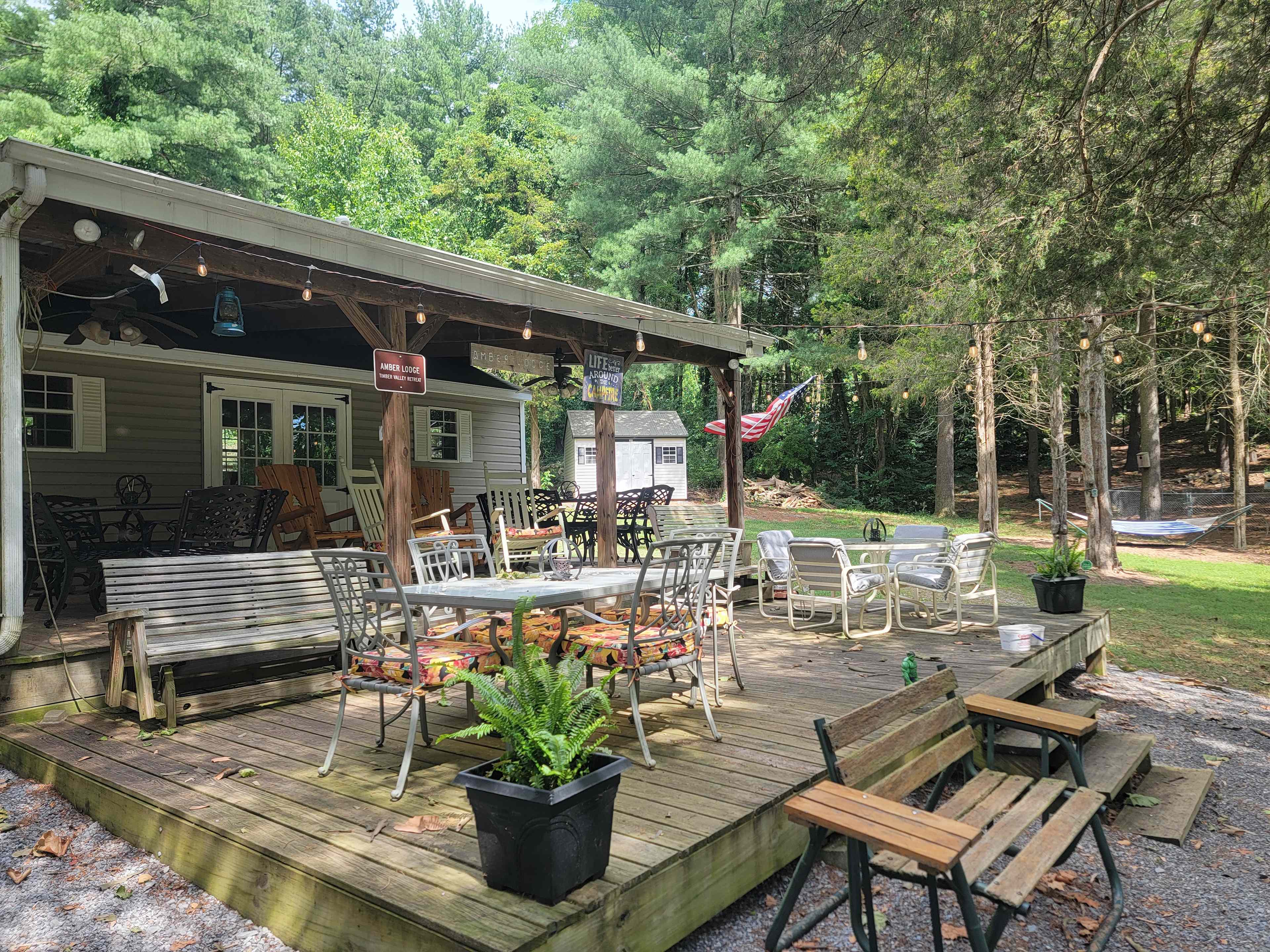 Amber Lodge and the decks for dining and just hanging out. Seating for 24 plus people.