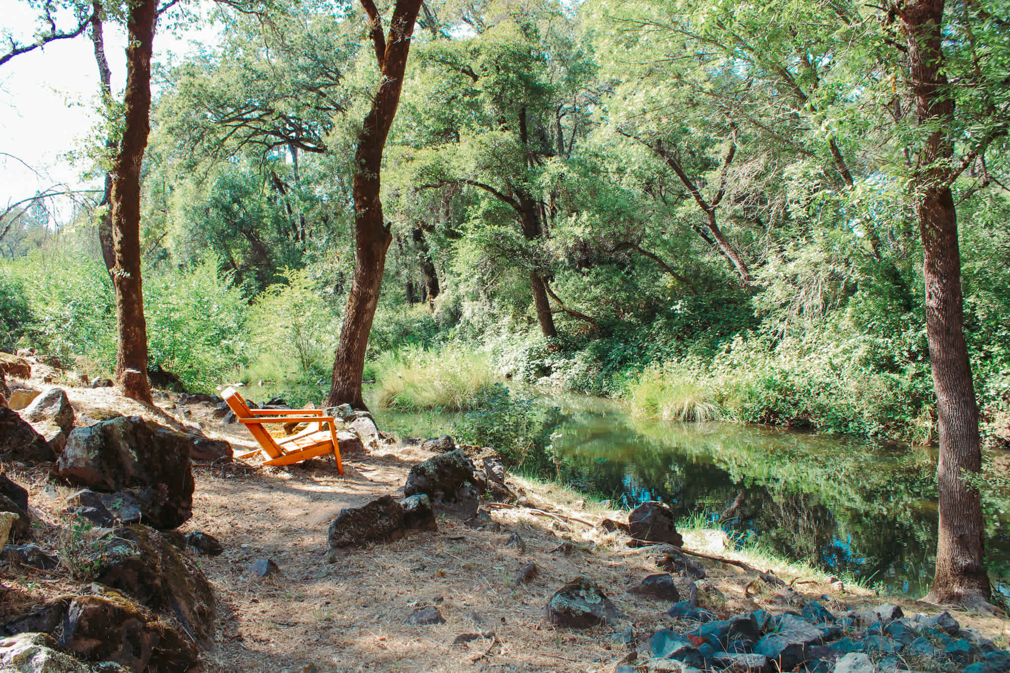 There's is not shortage of seating along the creek