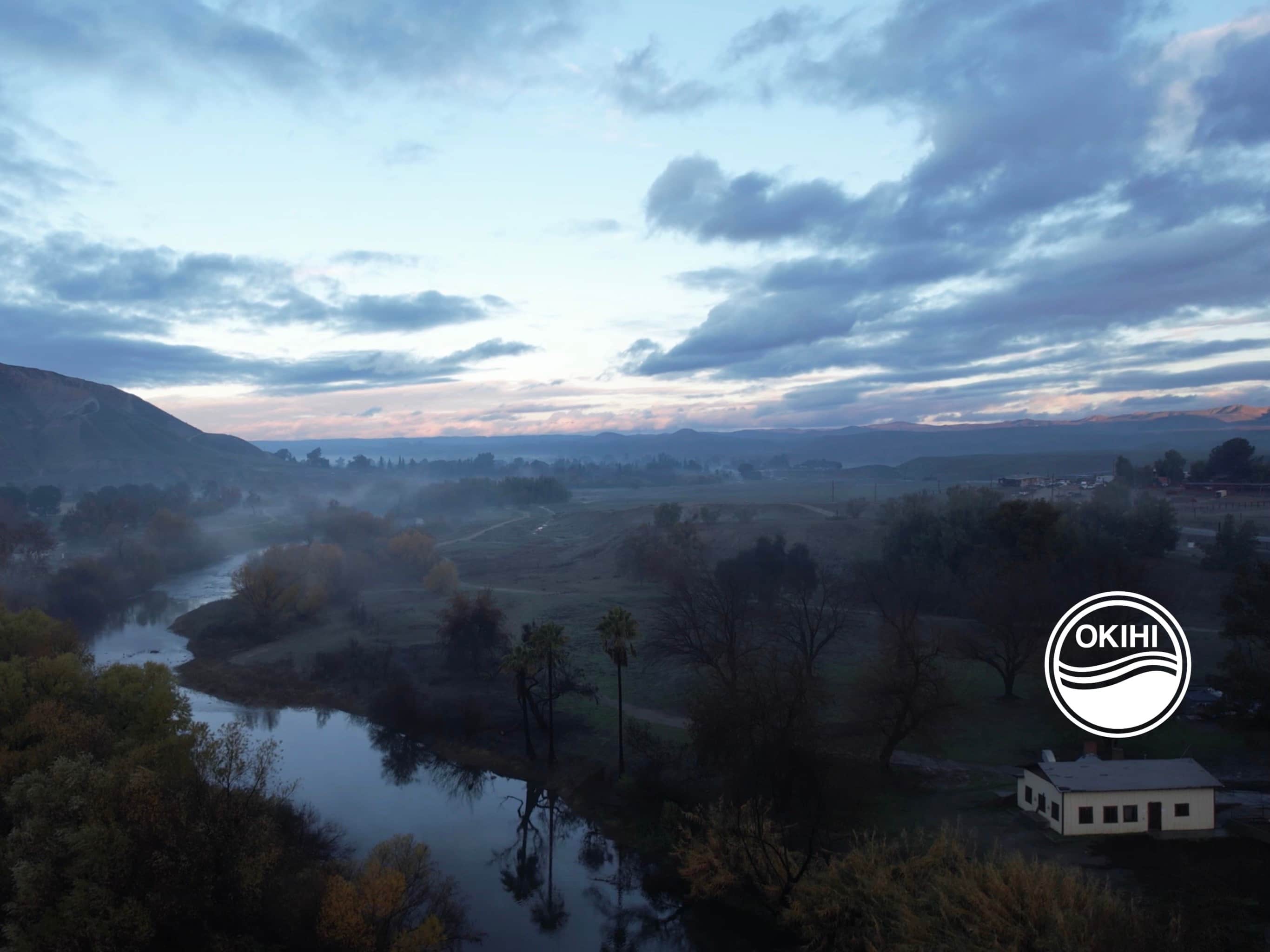 Drone shot of Okihi in winter.