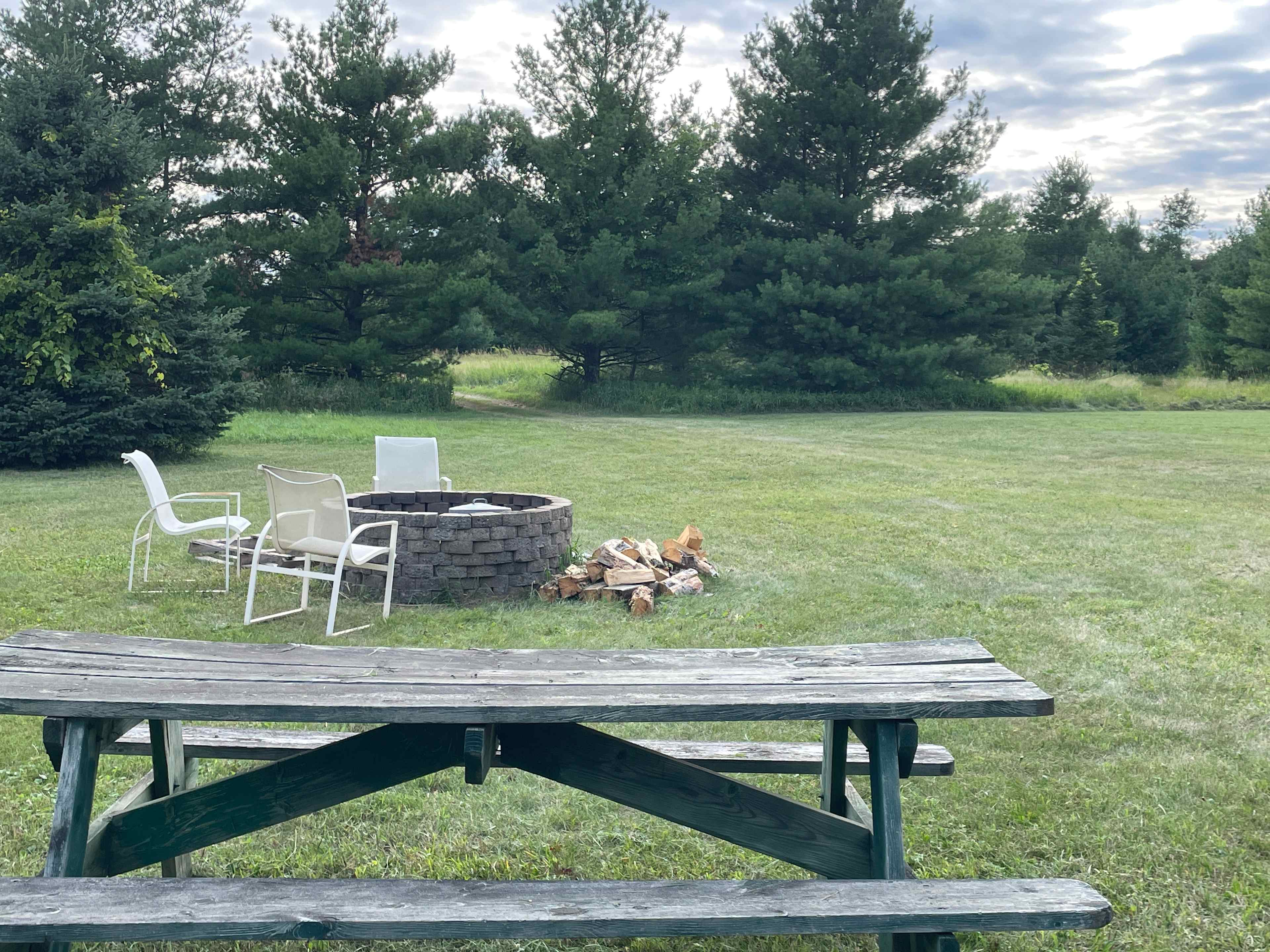 Fire pit and picnic table for guest use 