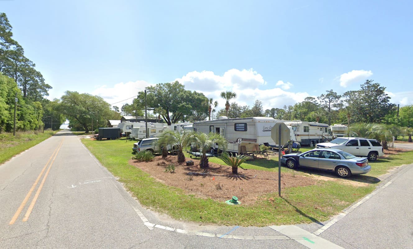 Looking down Kee Ave at Sites 5, 3 & 2. At the end of Kee Ave is neighborhood Public Beach Access to Perdido Bay.