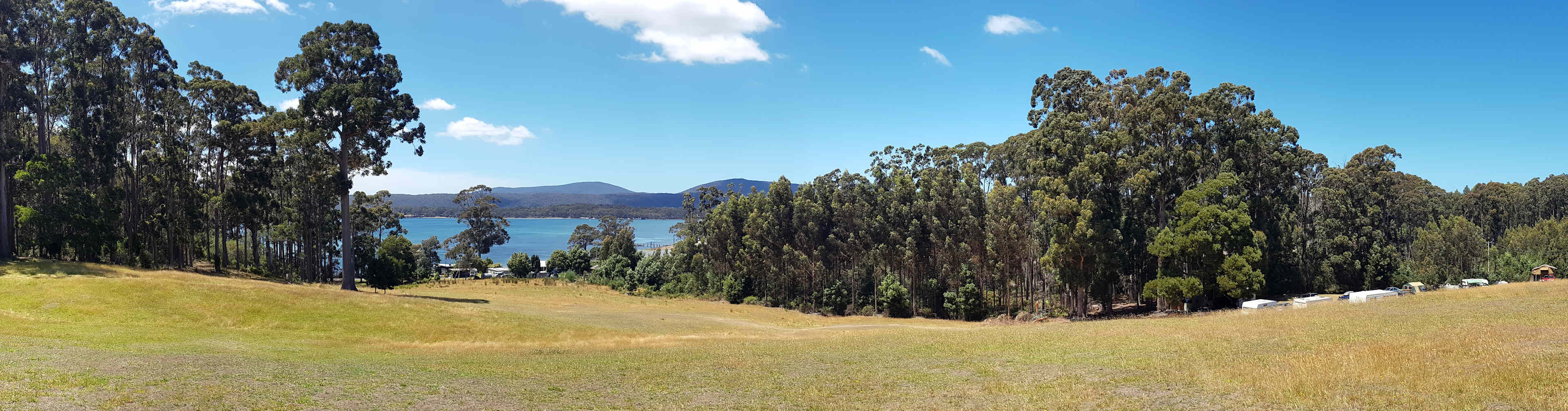 The view of Possum Bay from Semaphore Farm's main camping area. 