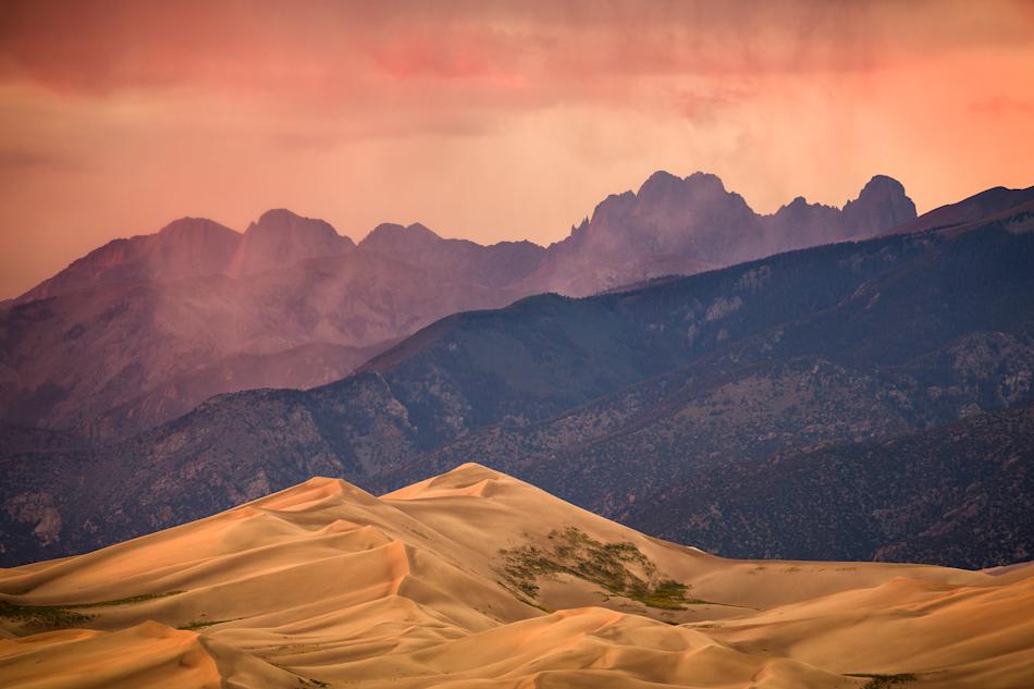 This was taken (with a 400mm lens) in the parking lot at the store below the campground. The sand dunes sit on the west edge of the Sangre de Cristo mountains and so see some pretty awesome sunsets.