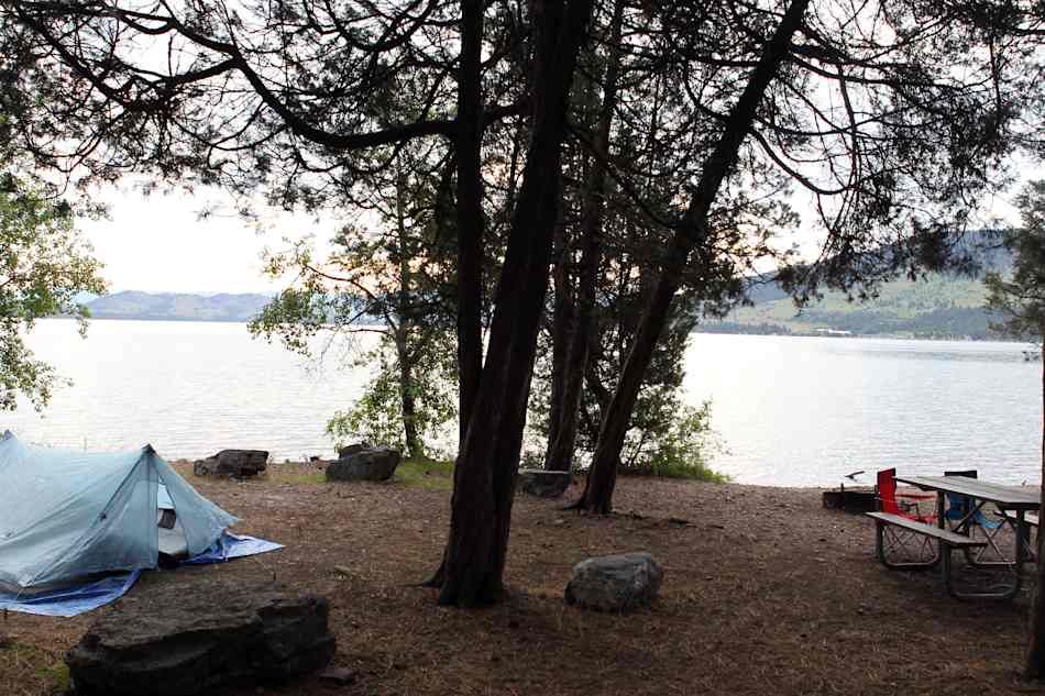 Site A21 is one of the largest (non-electric) sites you'll find anywhere.  It's right on the Flathead Lake, with westward views to incredible sunsets and an "AWWWW!"-inspiring panorama.
